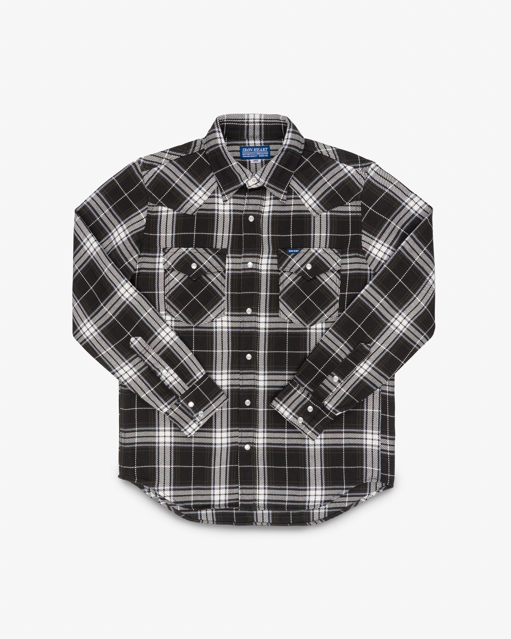 9oz Selvedge Flannel Check Western Shirt - Black