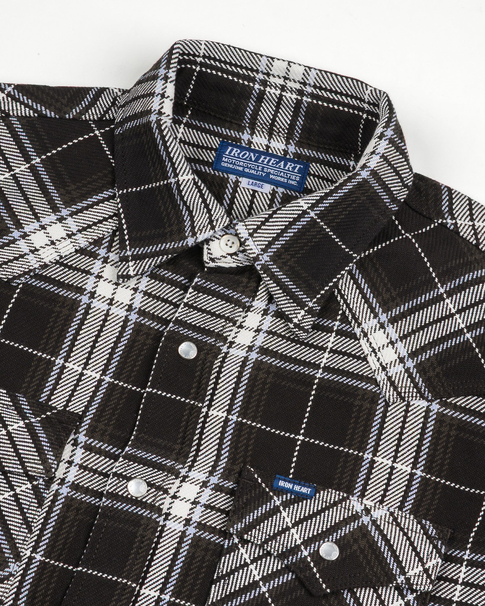 9oz Selvedge Flannel Check Western Shirt - Black – Iron Heart