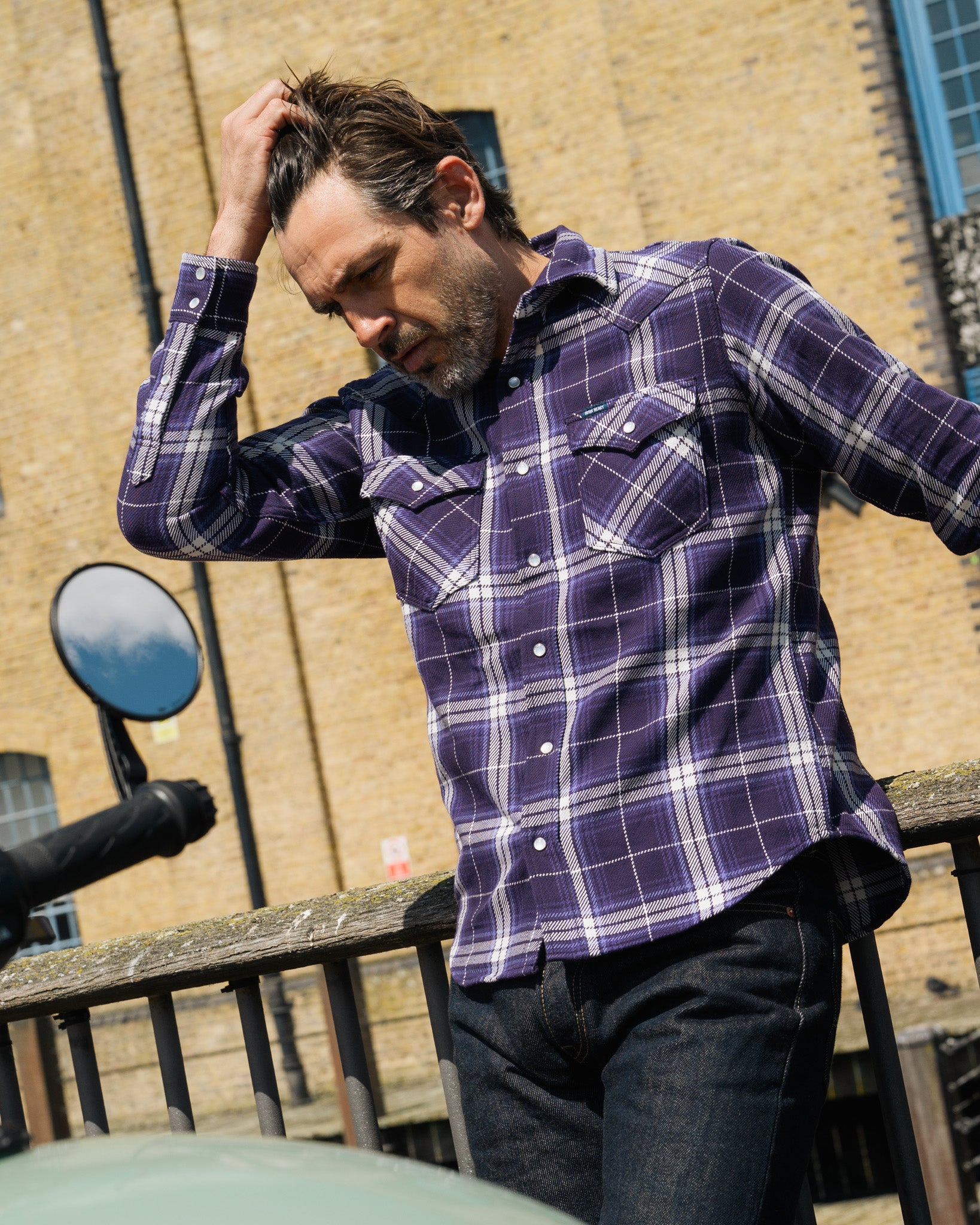 9oz Selvedge Flannel Check Western Shirt - Purple – Iron Heart
