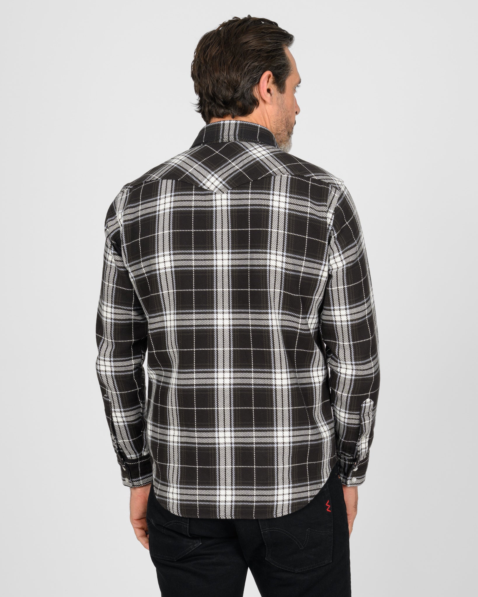 9oz Selvedge Flannel Check Western Shirt - Black – Iron Heart