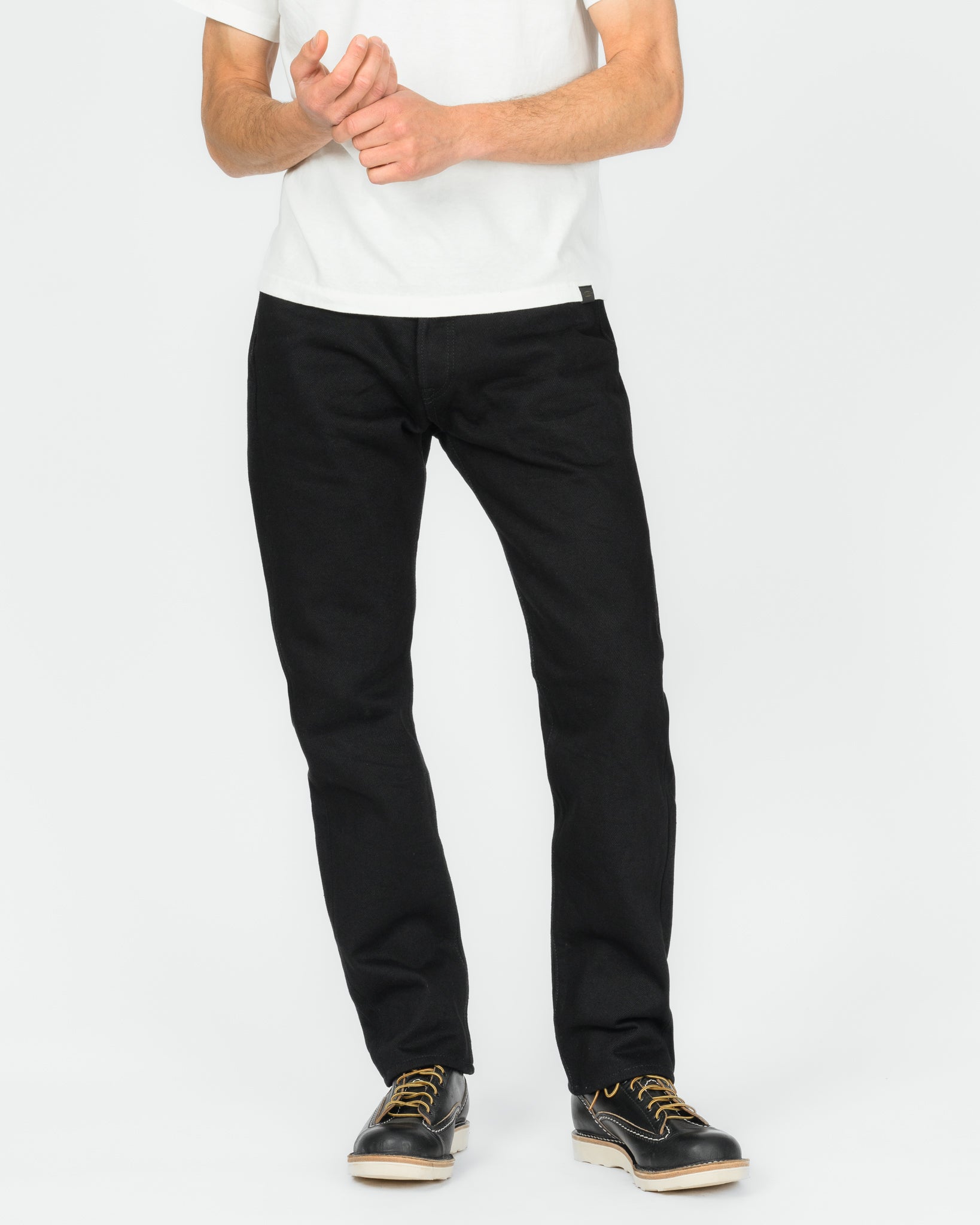 21oz Selvedge Denim Relaxed Tapered Cut Jeans -  Superblack (Fades To Grey)