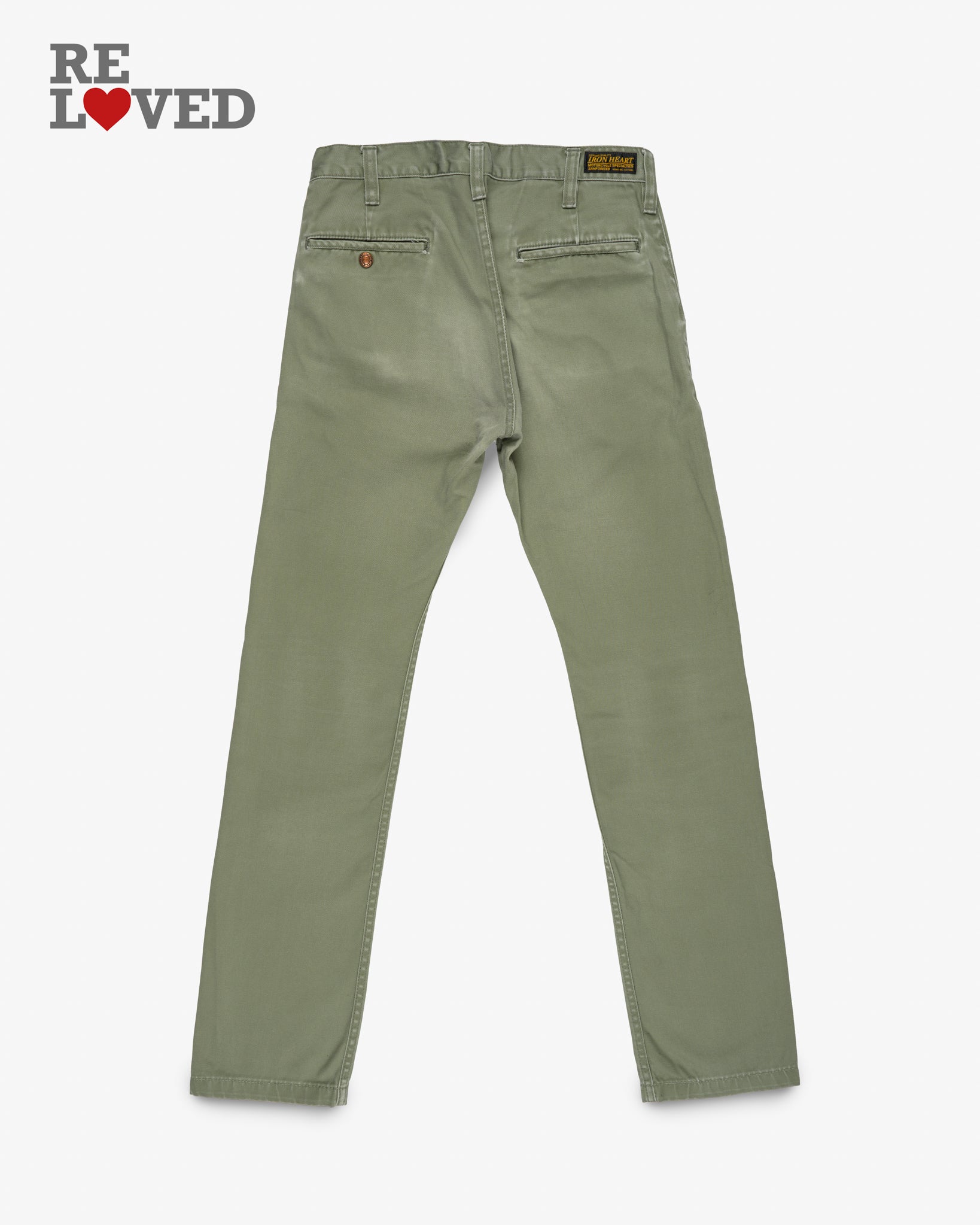 9oz Mercerised Selvedge Cotton Slim Tapered Chinos - Olive (IH-721-OLV) Tag 31, Hemmed to 31.5"