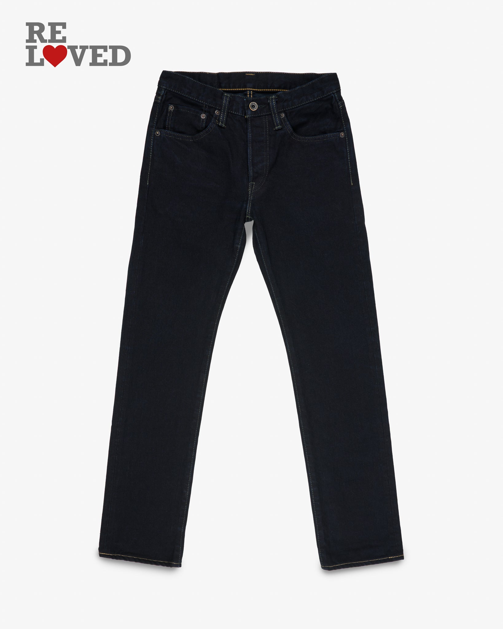 14oz Selvedge Denim Slim Tapered Cut Jeans - Indigo Overdyed Black (IH-777s-142od) Tag 28, Hemmed to 30.0"