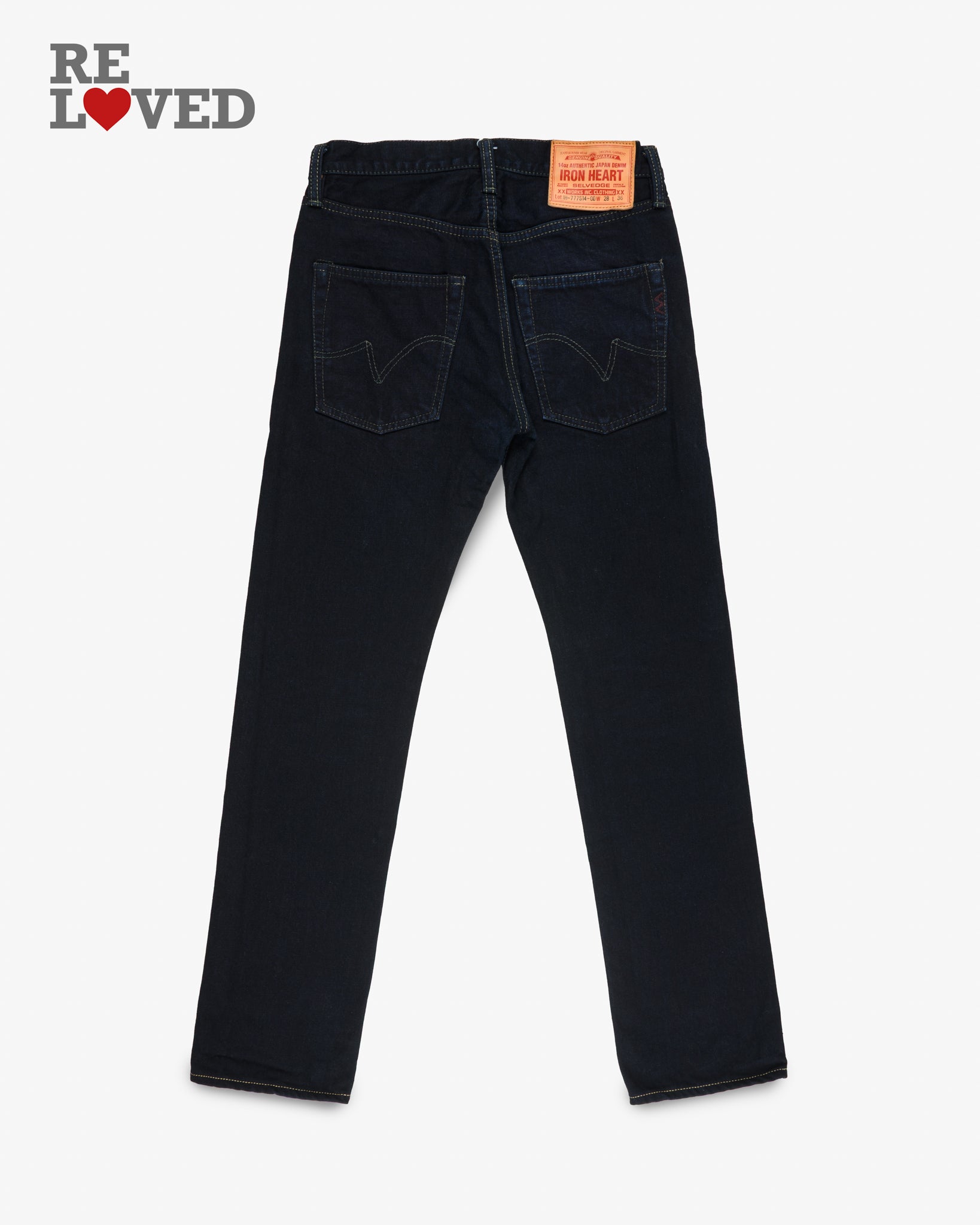 14oz Selvedge Denim Slim Tapered Cut Jeans - Indigo Overdyed Black (IH-777s-142od) Tag 28, Hemmed to 30.0"