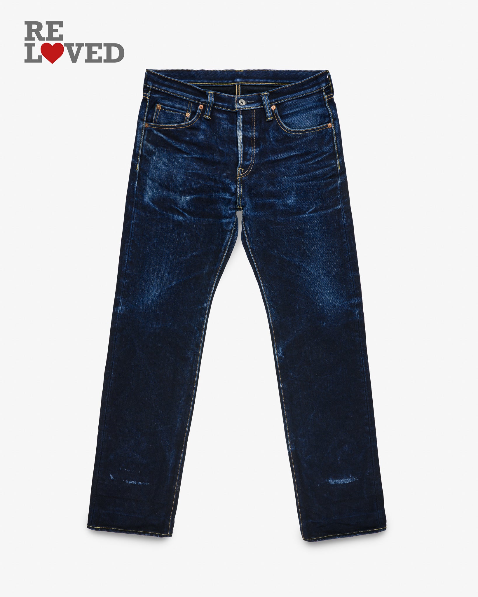 25oz Selvedge Denim Slim Straight Cut Jeans - Indigo/Black (IH-666-XHSib) Tag 36, Hemmed to 34.7"