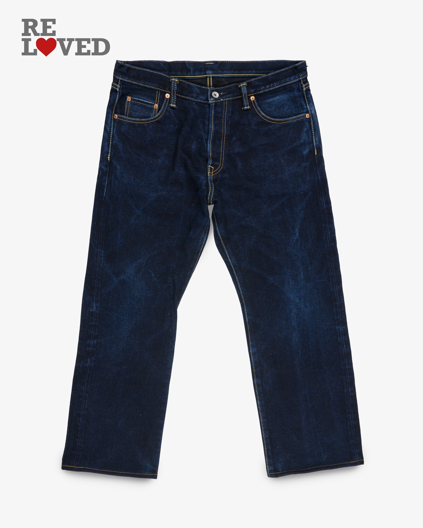 21oz Selvedge Denim Straight Cut Jeans - Indigo/Black (IH-634S-21ib) Tag 38, Hemmed to 29.0"