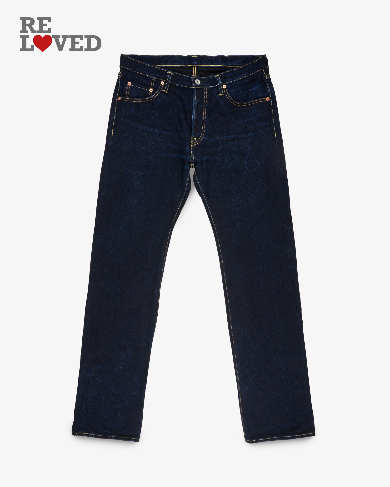 21oz Selvedge Denim Slim Straight Cut Jeans - Indigo/Black (IH-666S-21ib) Tag 36, Hemmed to 35.0"