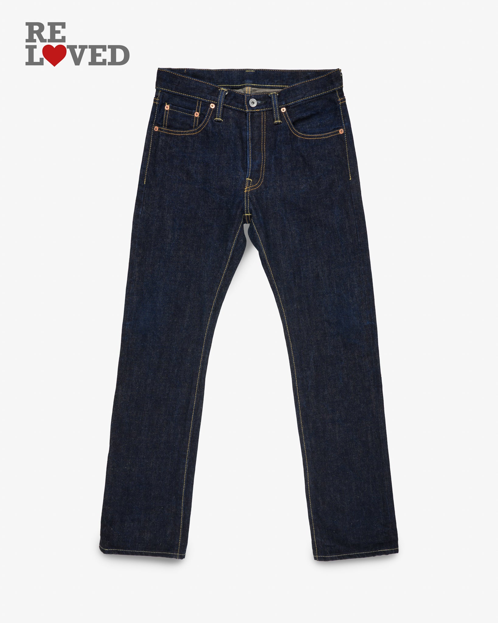 17oz Selvedge Denim Slim Cut Jeans - Natural Indigo (IH-555N) Tag 31, Hemmed to 30.0"