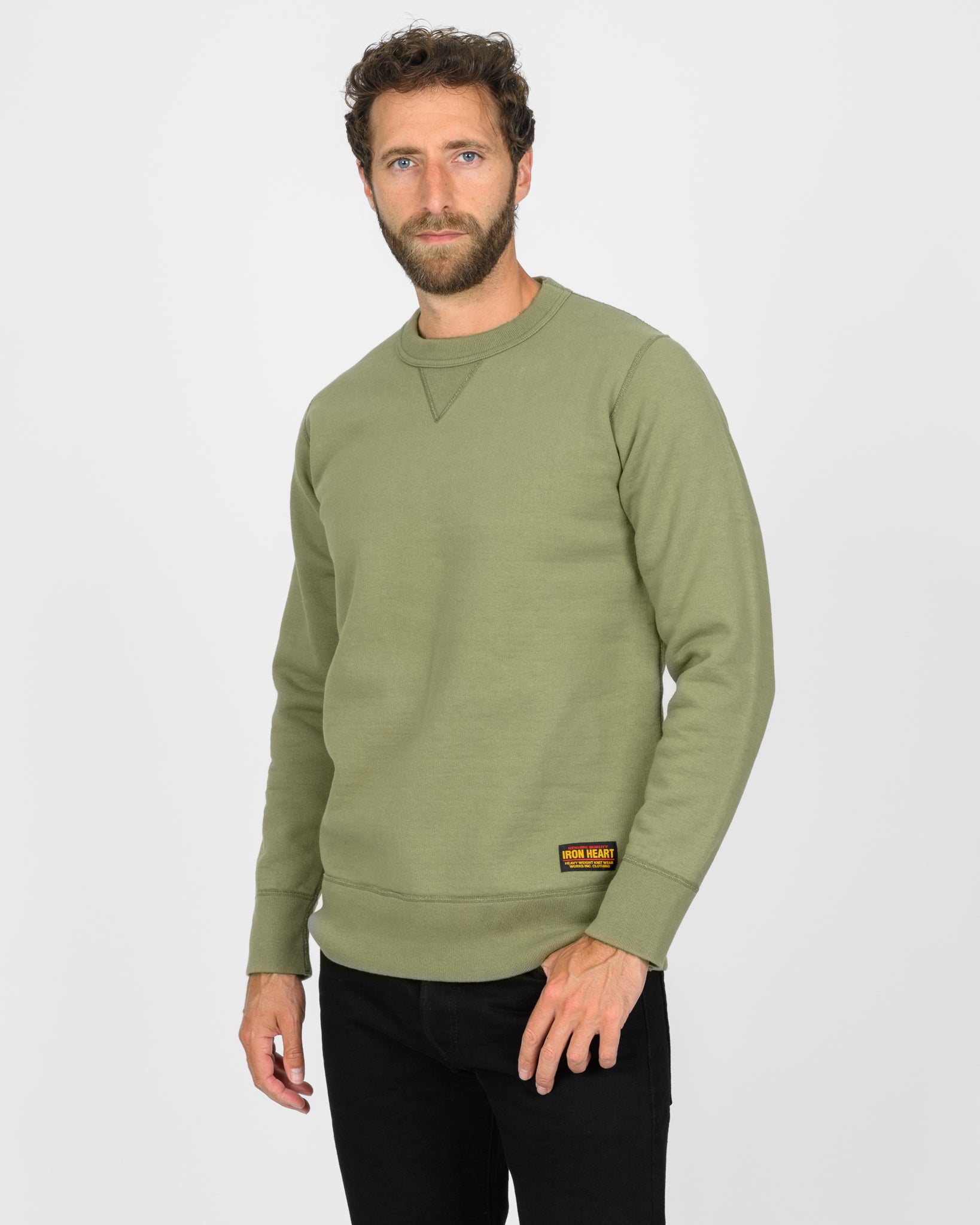 14oz Ultra Heavyweight Loopwheel Cotton Crew Neck Sweat - Olive