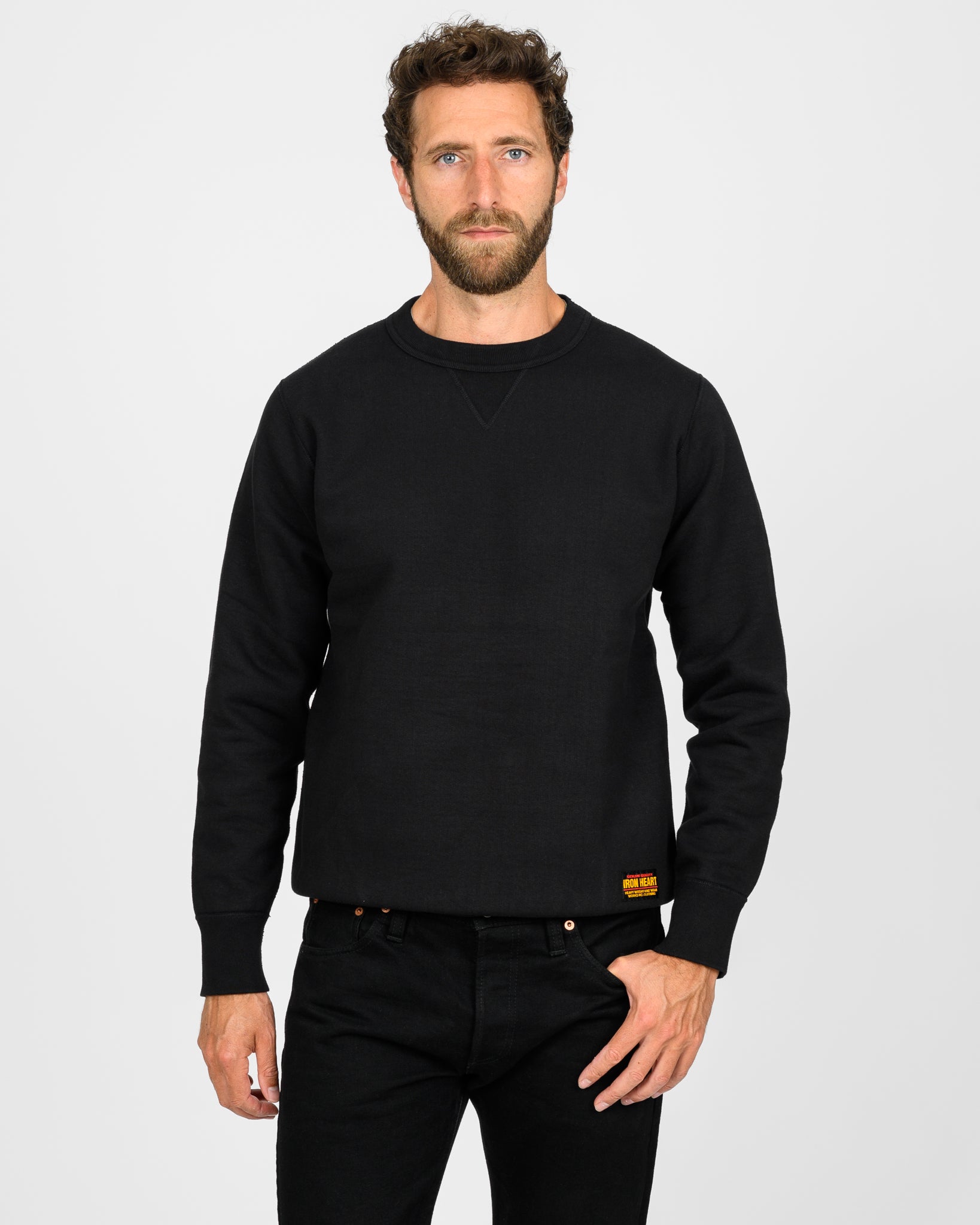 14oz Ultra Heavyweight Loopwheel Cotton Crew Neck Sweat - Black