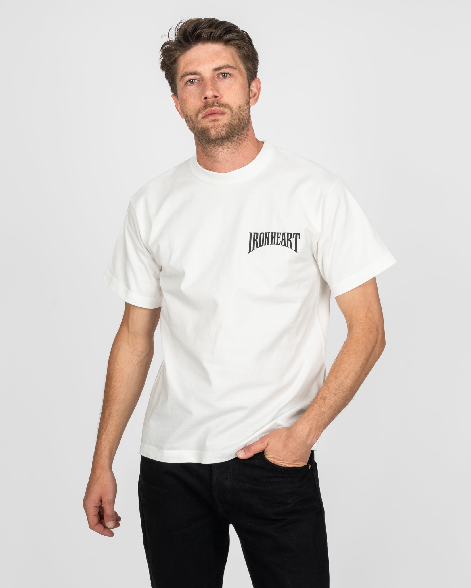 7.5oz Printed Loopwheel Crew Neck T-Shirt - White