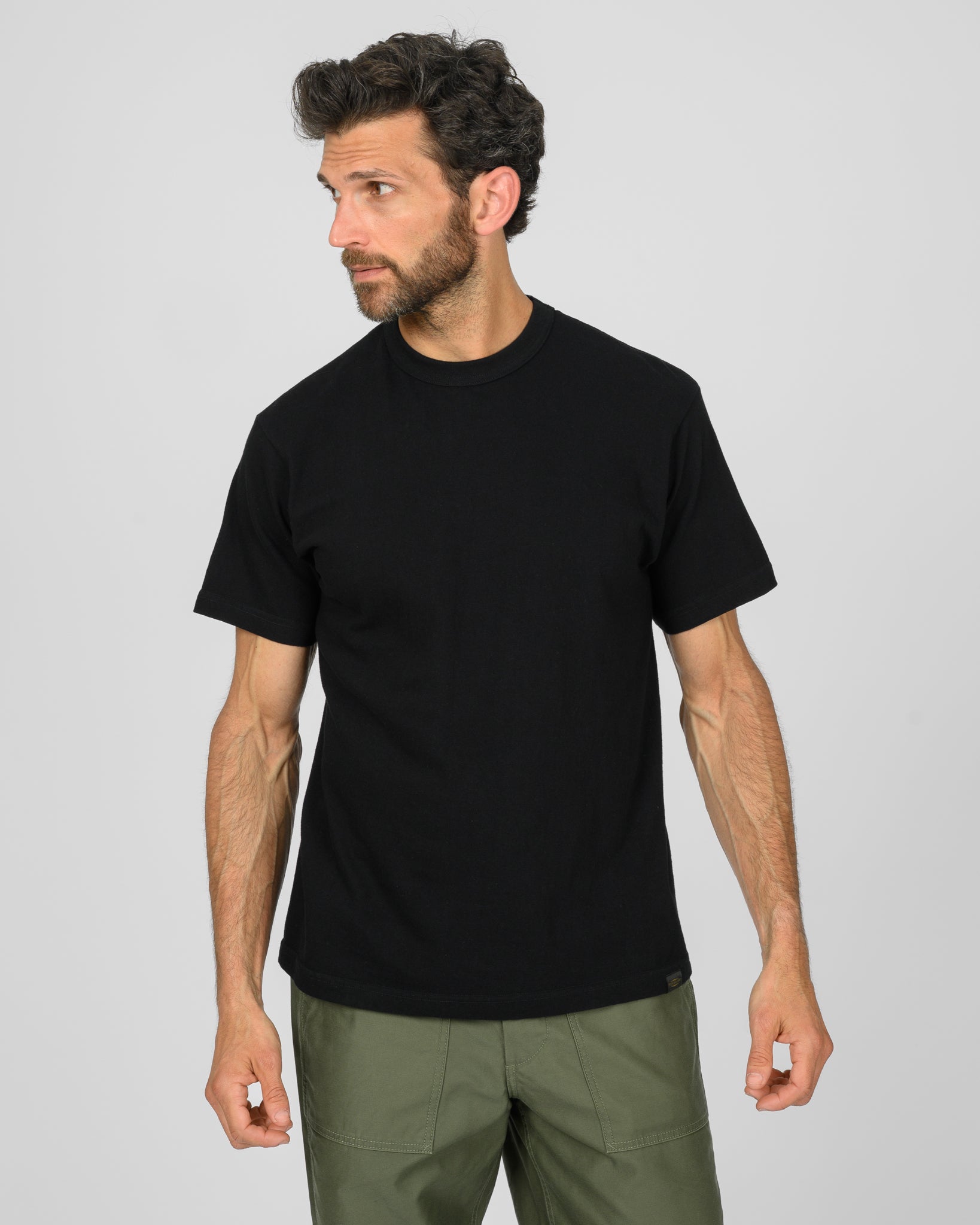 6.5oz Loopwheel Crew Neck T-Shirt with longer body - Black
