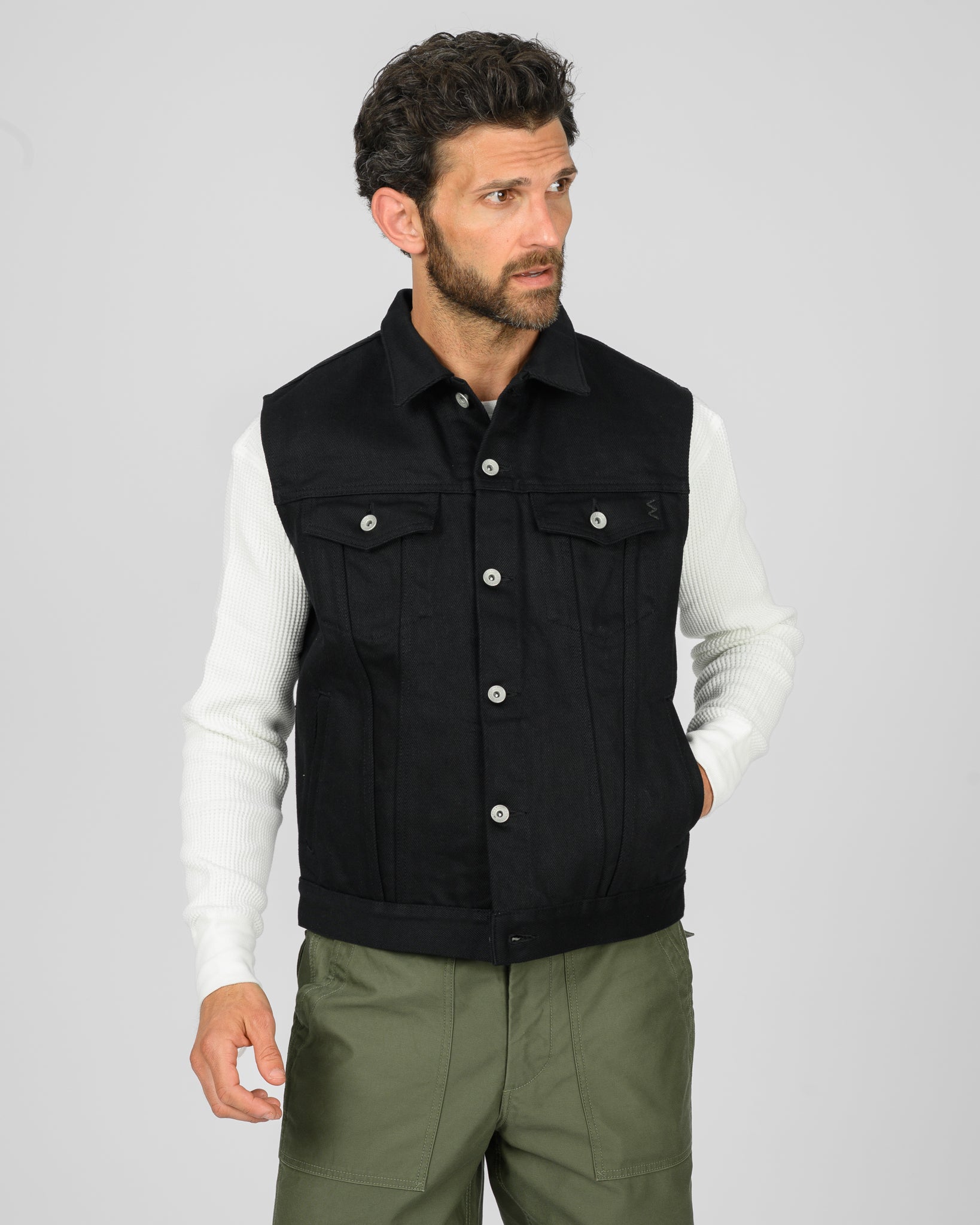 21oz Non-Fade Denim Type III Vest - Superblack