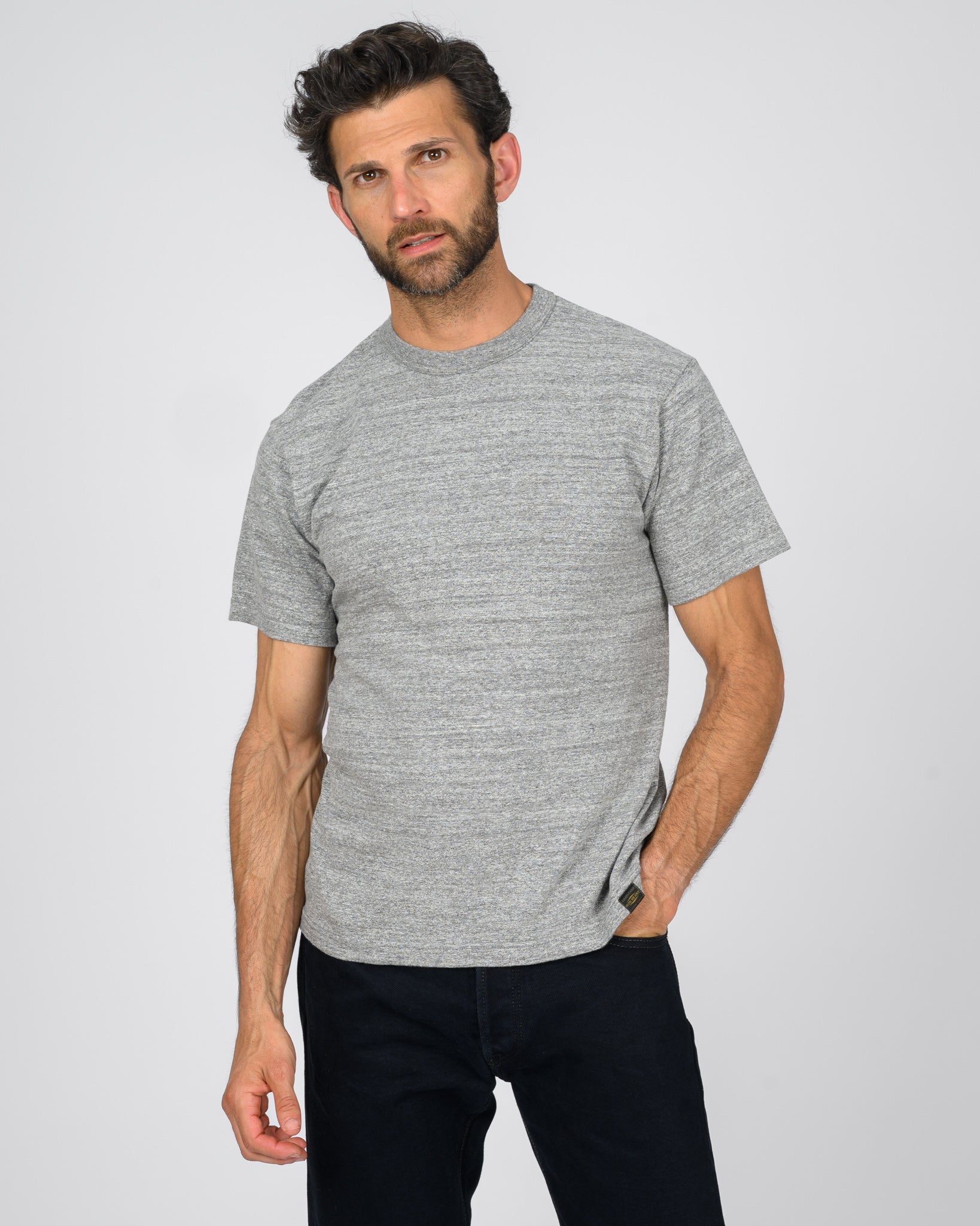 6.5oz Loopwheel Crew Neck T-Shirt with longer body - Light Grey