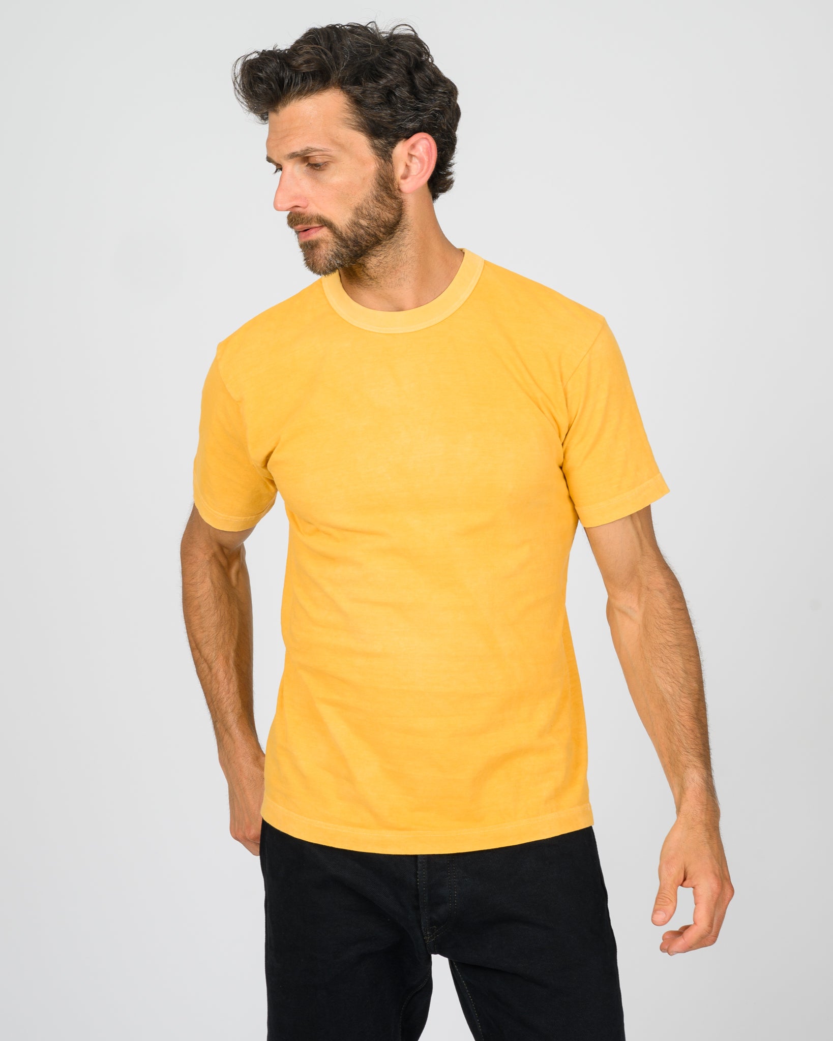 UTILITEES - 5.5oz Loopwheel Crew Neck T-Shirt - Hand Dyed Yellow