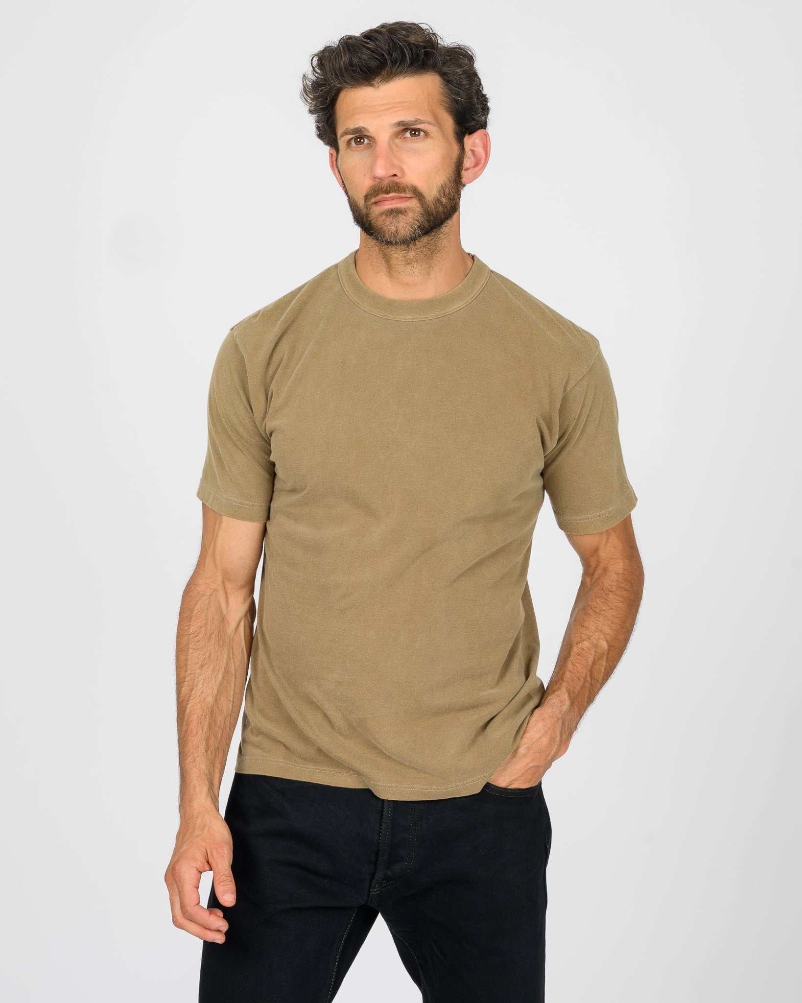 UTILITEES - 5.5oz Loopwheel Crew Neck T-Shirt - Khaki