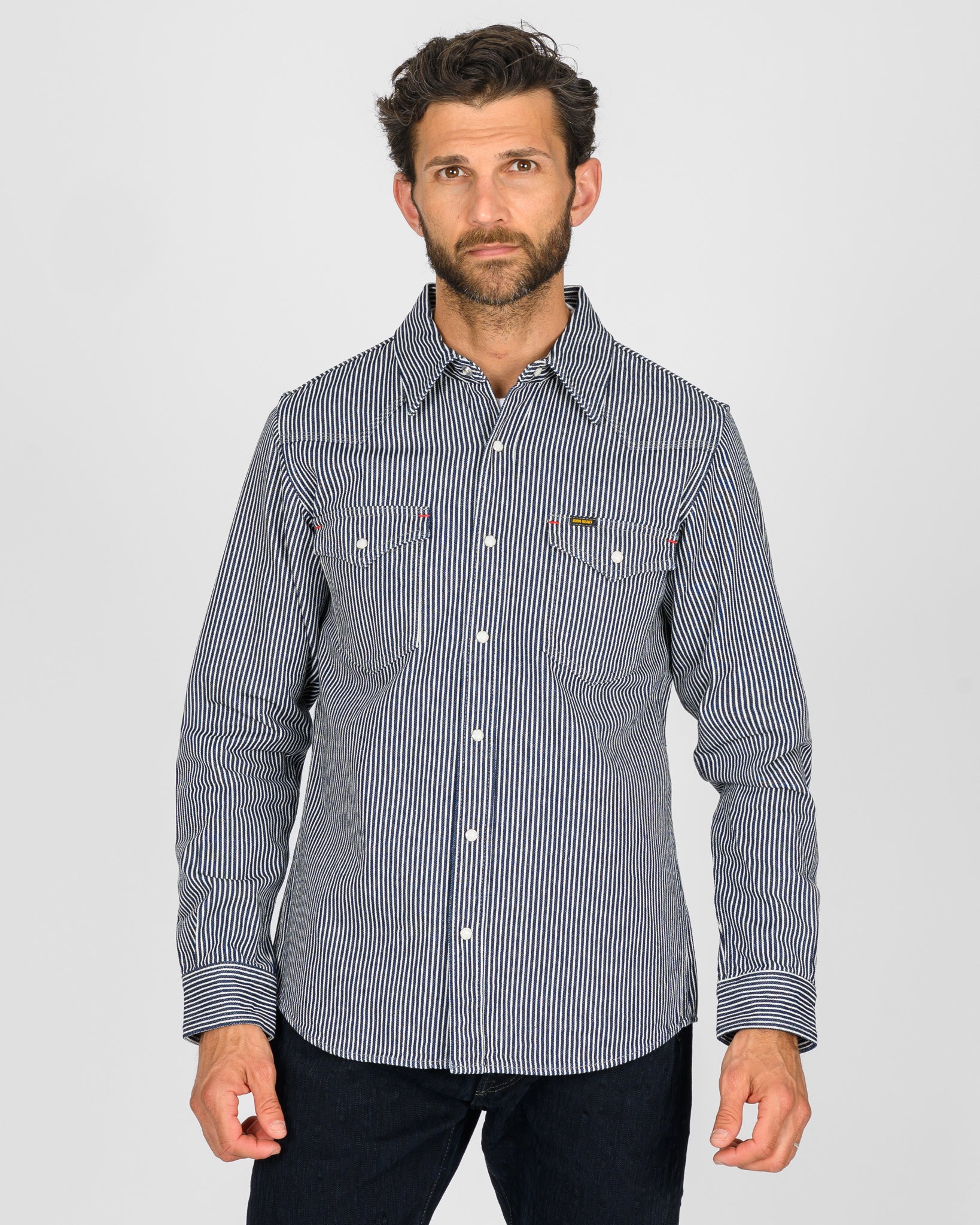 Iron Heart Japanese Hickory Stripe Western Shirt - Indigo