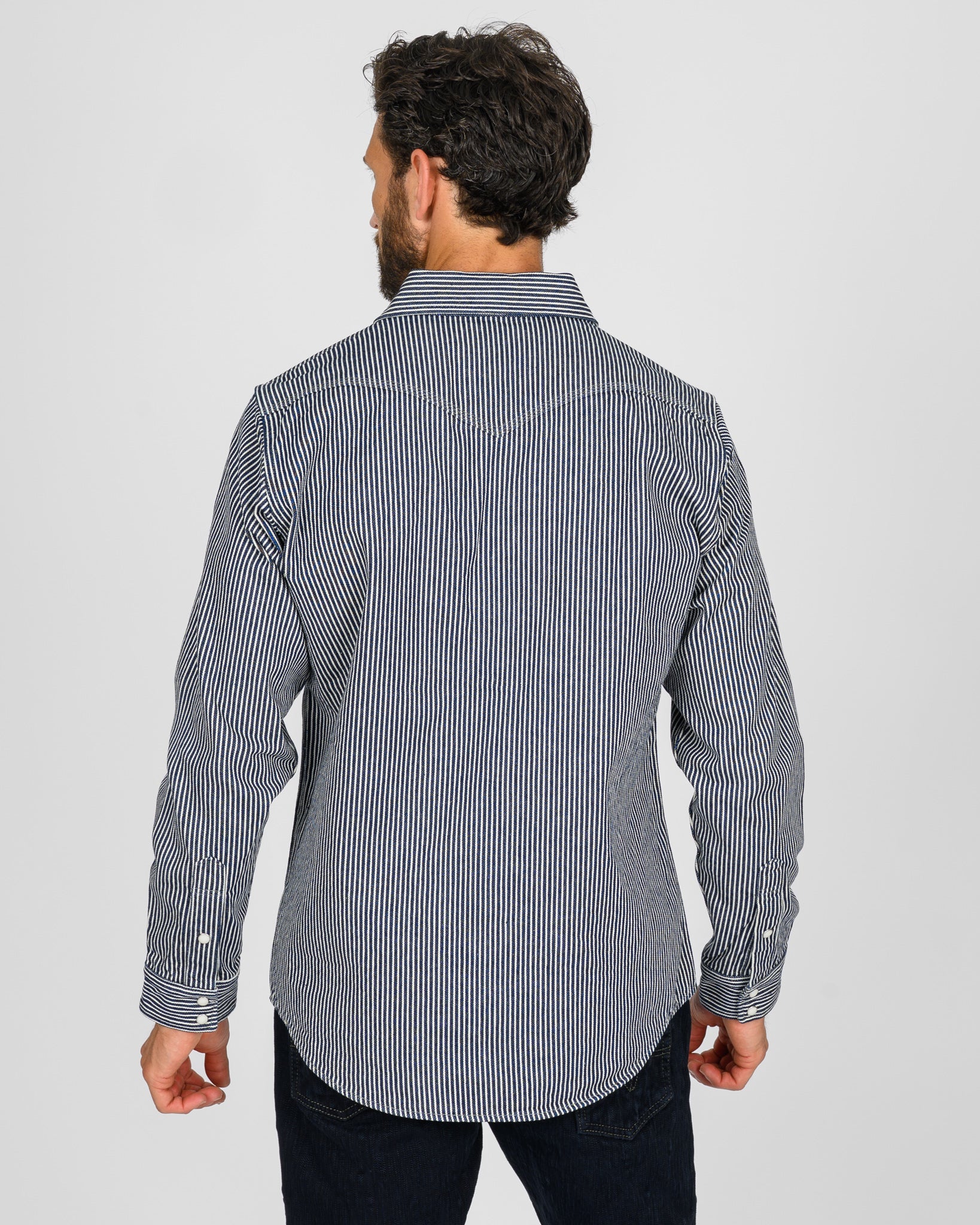 Iron Heart Japanese Hickory Stripe Western Shirt - Indigo