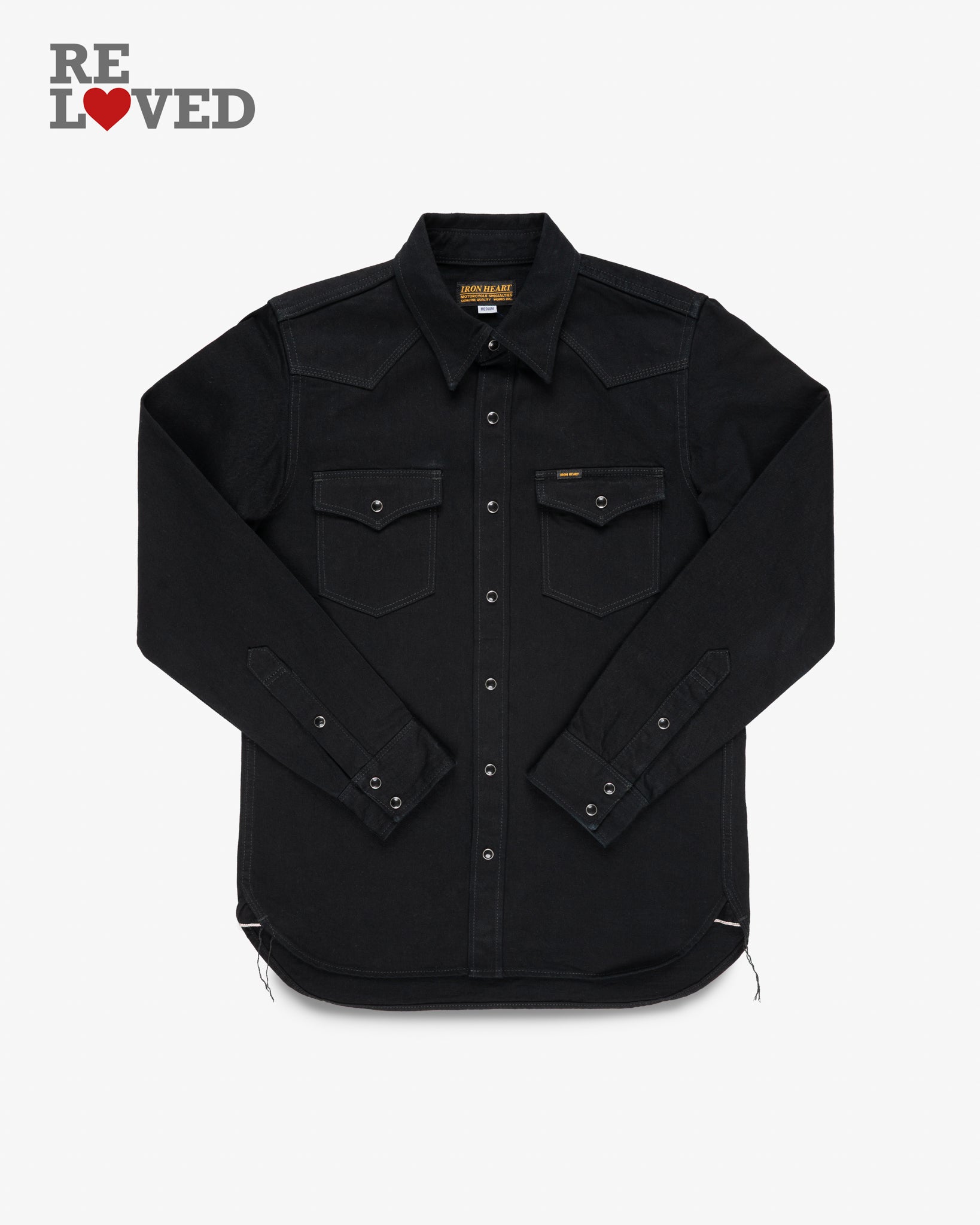 12oz Selvedge Denim Western Shirt "The Johnny Cash III" - Black (IHSH-218-BLK) Size Medium