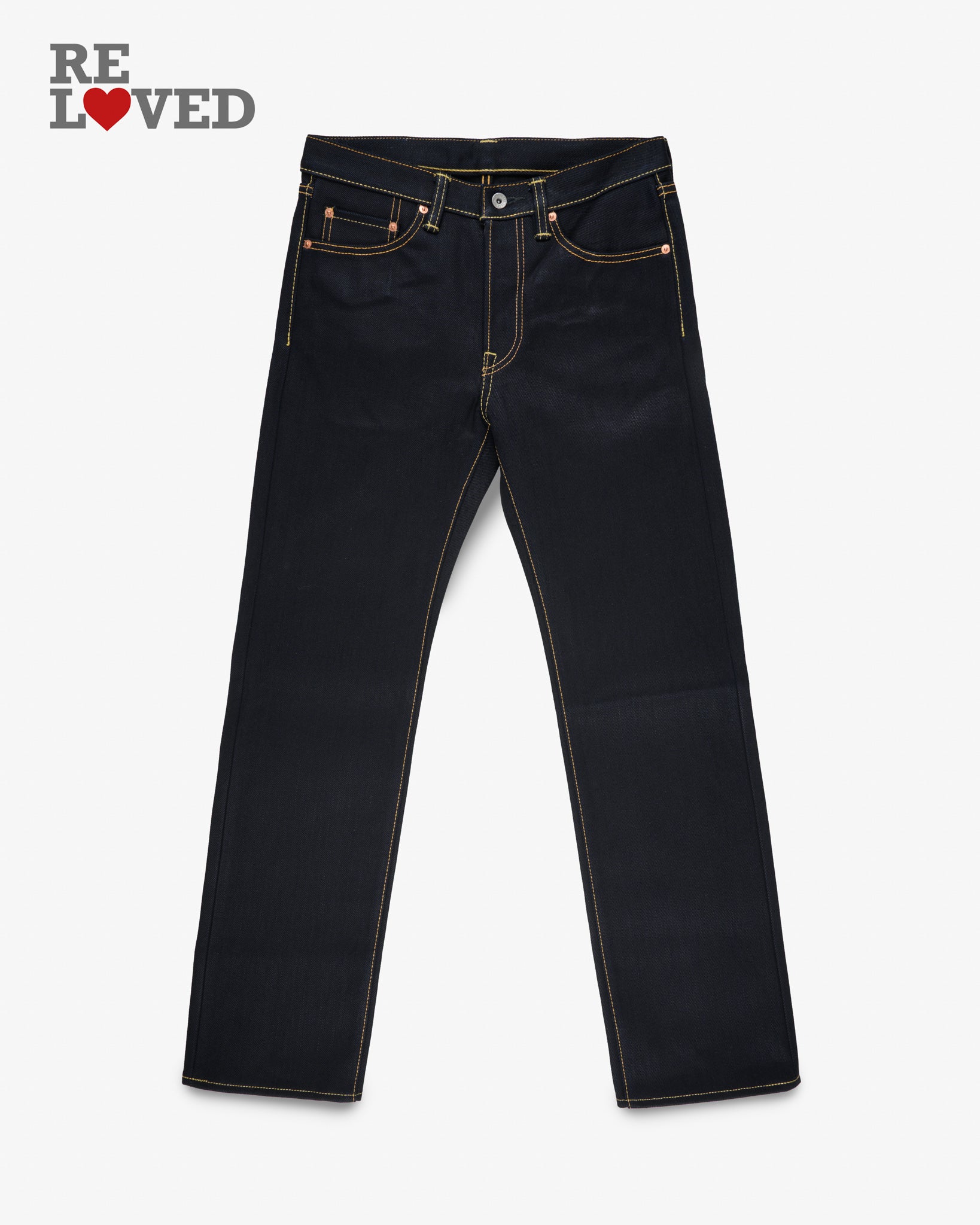 25oz Selvedge Denim Slim Straight Cut Jeans - Indigo/Black (IH-666-XHSib) Tag 31, Hemmed to 31.0"