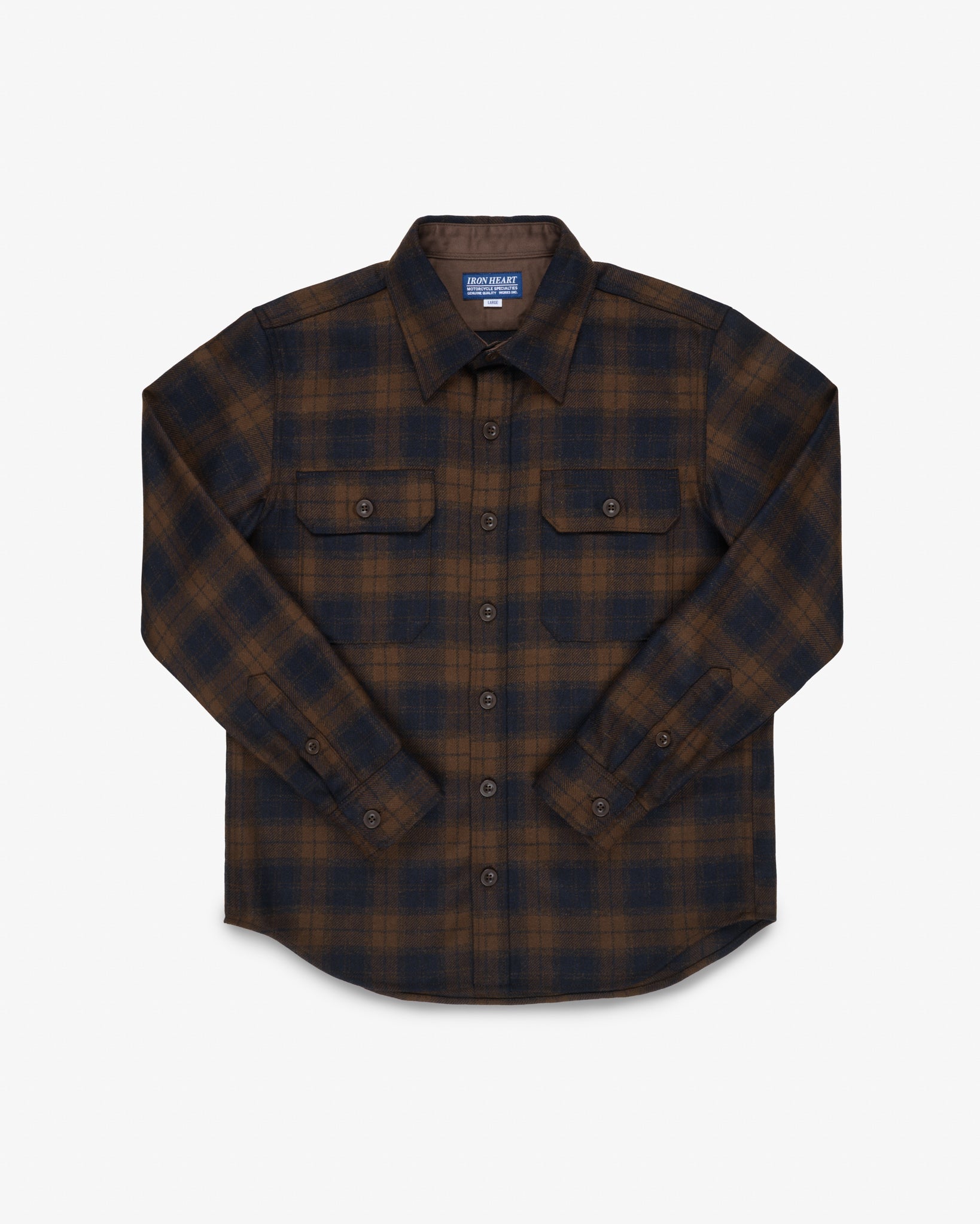 14oz Fox Brothers® Wool CPO Shirt - Bottle Brown Admiral Check