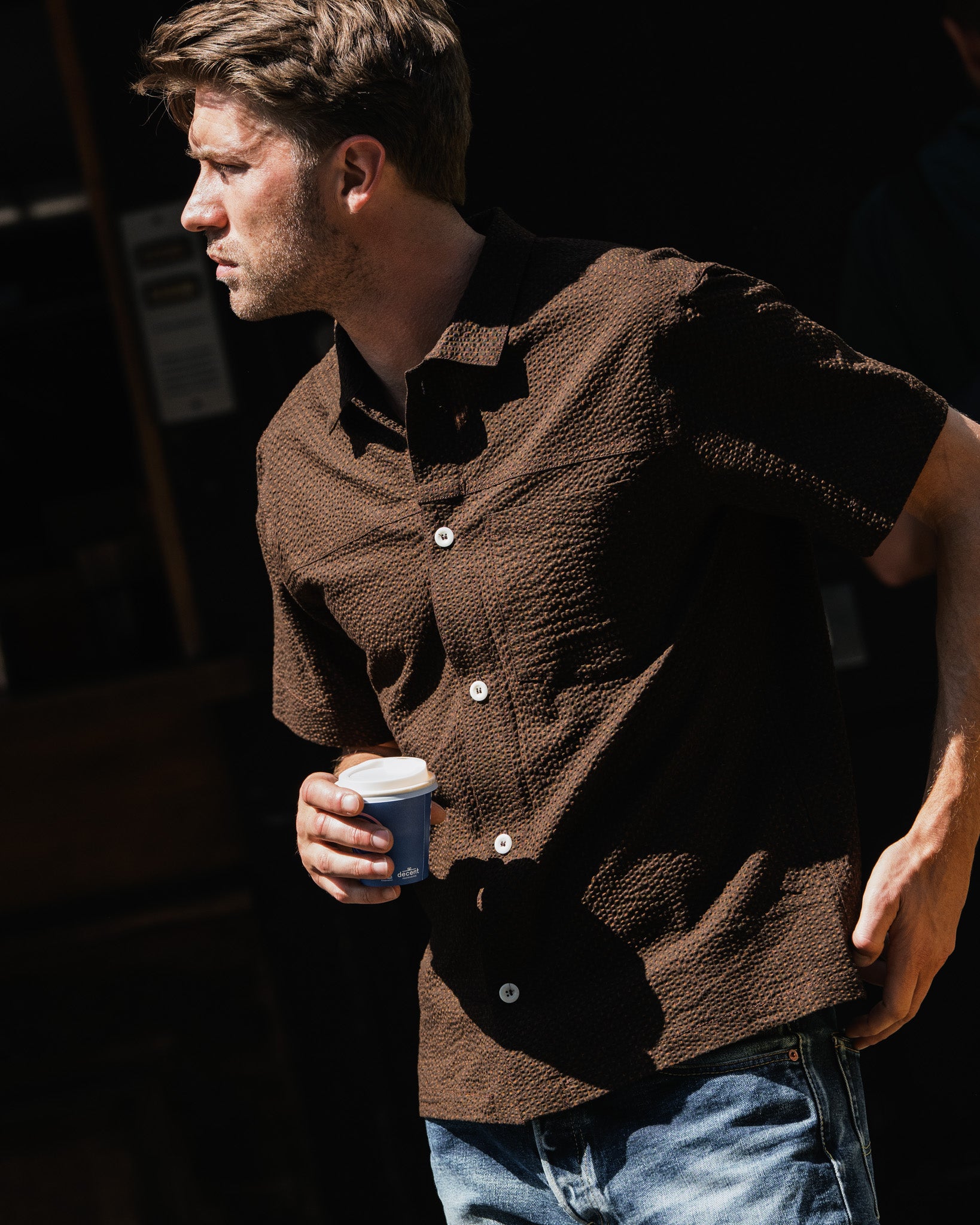 STF 3oz Japanese Seersucker Short Sleeve Shirt - Brown