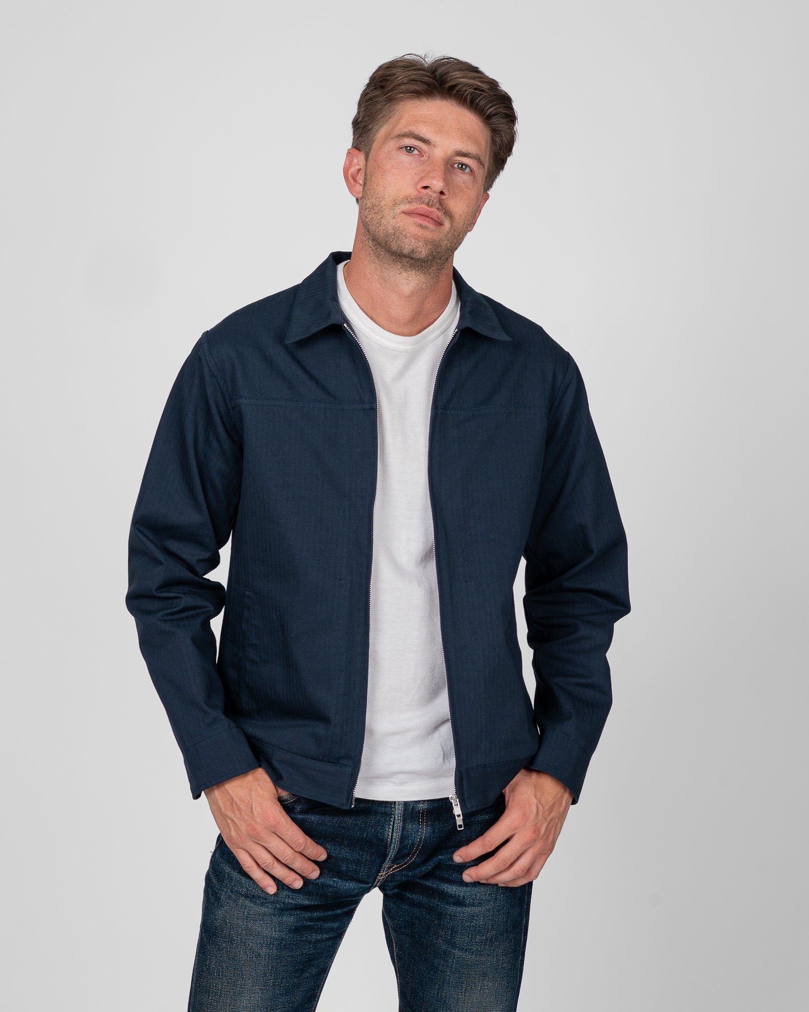 STF 8oz Cotton Herringbone Lightweight Jacket - Navy