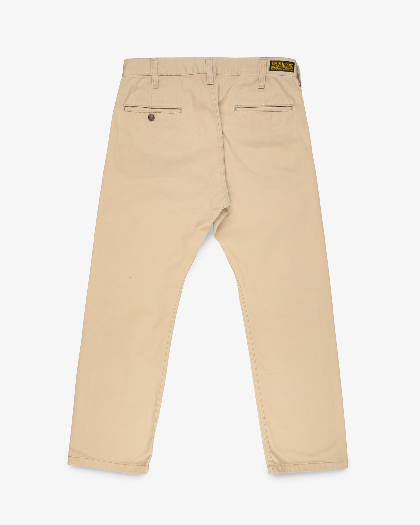 9oz Mercerised Selvedge Cotton Slim Tapered Chinos - Khaki (IH-721-KHA) Tag 34, Hemmed to 27.0"