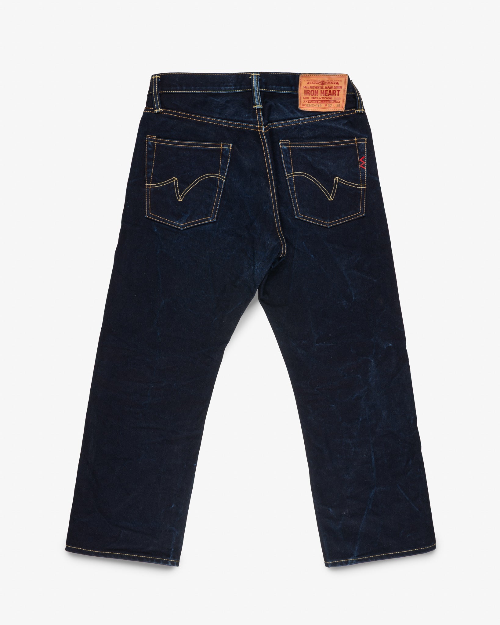 14oz Selvedge Denim Straight Cut Jeans - Indigo/Black (IH-634s-142ib) Tag 32, Hemmed to 25.5"