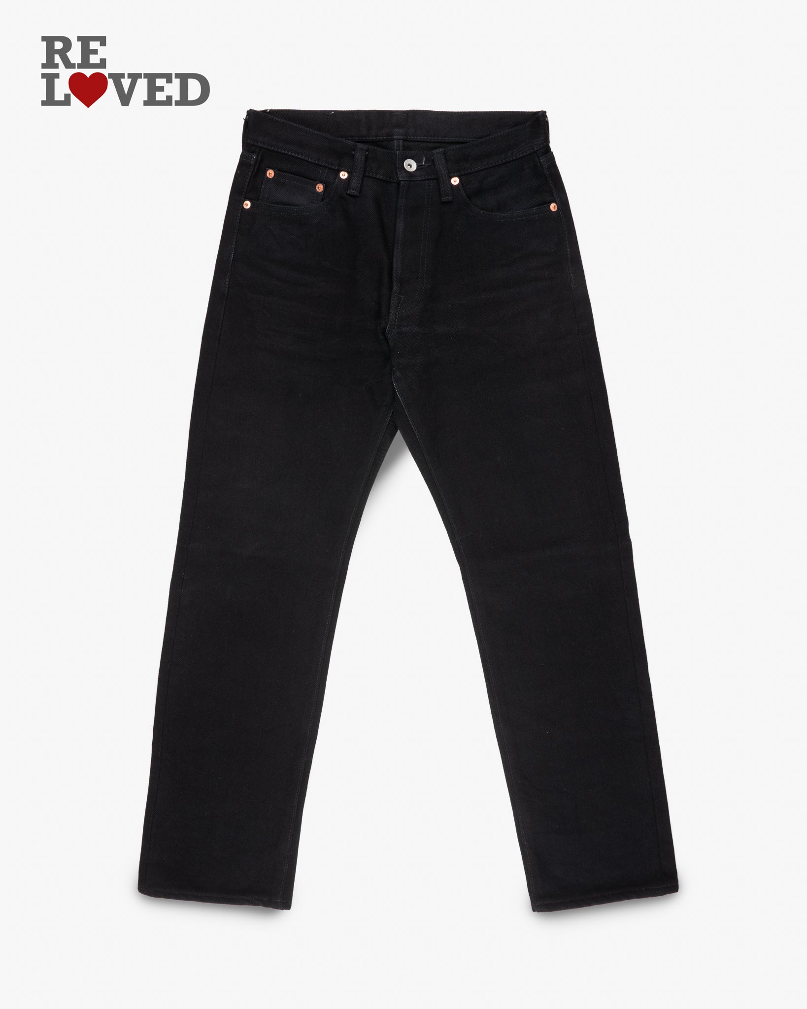 21oz Selvedge Denim Straight Cut Jeans -  Superblack (Fades To Grey) (IH-633S-SBG) Tag 32, Hemmed to 29.8"
