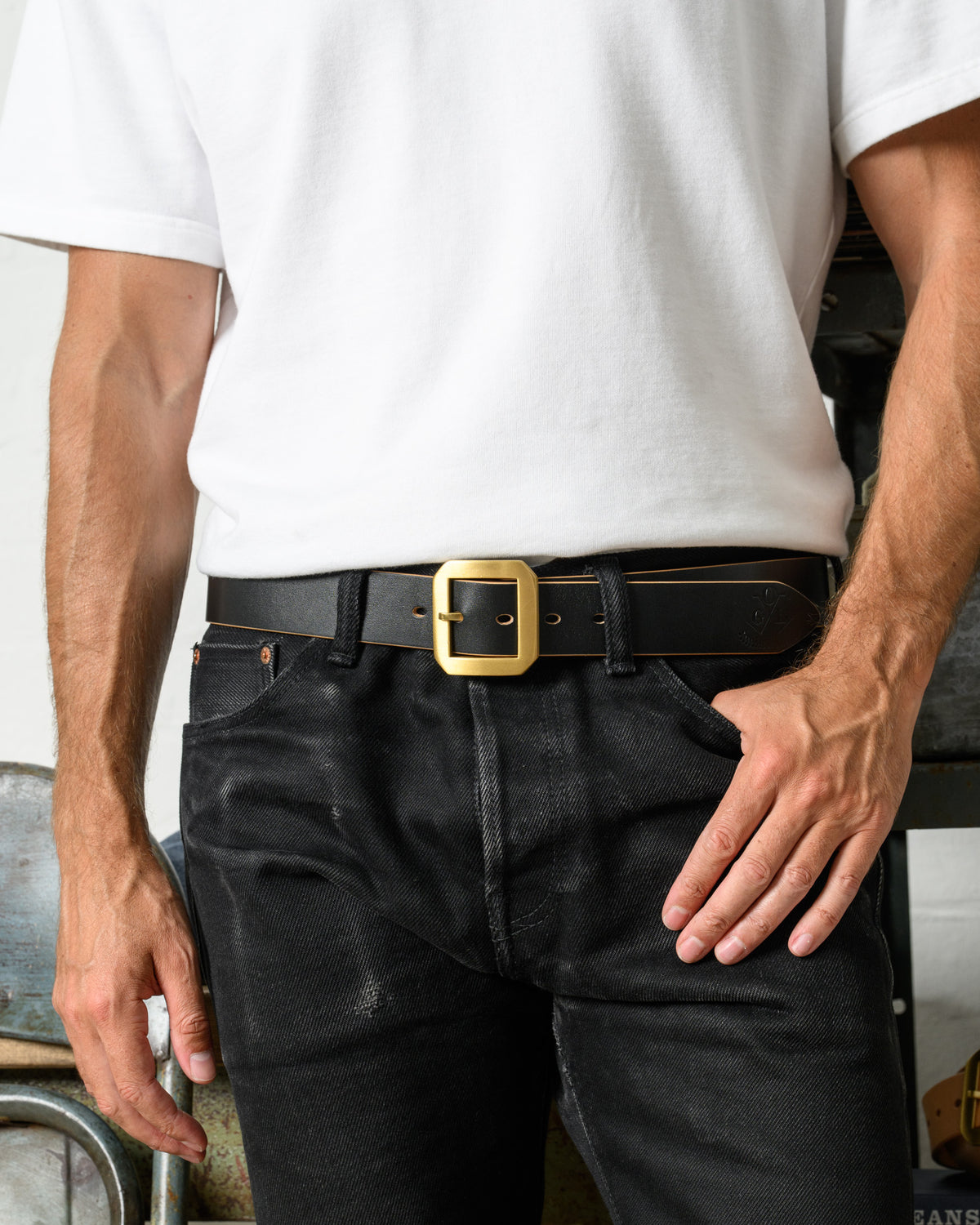 OGL Single Prong Garrison Buckle Leather Belt  - Hand-Dyed Black