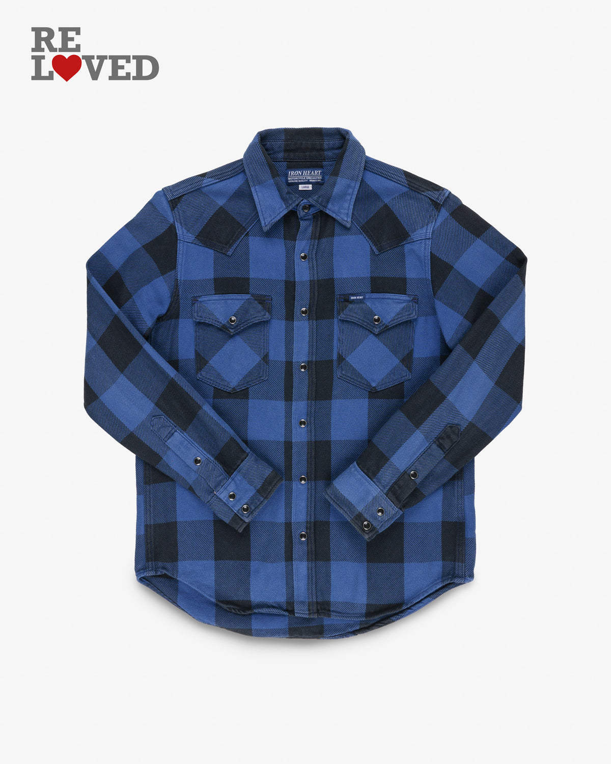 9oz Selvedge Flannel Check Western Shirt - Indigo (IHSH-247-IND) Size Large