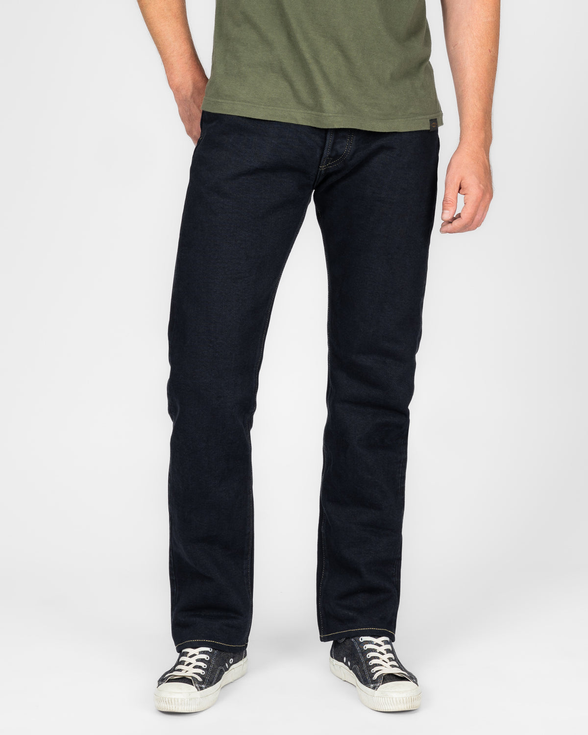 21oz Selvedge Denim Relaxed Tapered Cut Jeans - Indigo Overdyed Black