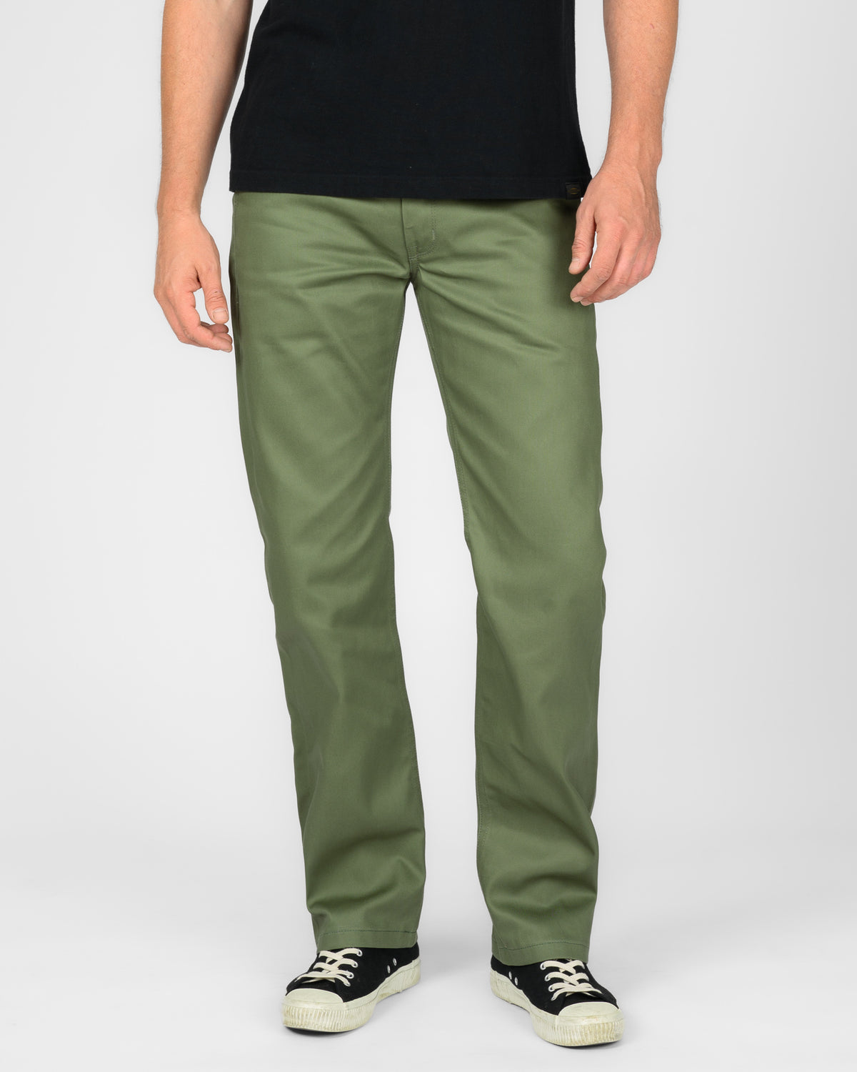 9oz Mercerised Selvedge Cotton Straight Cut Chinos - Olive