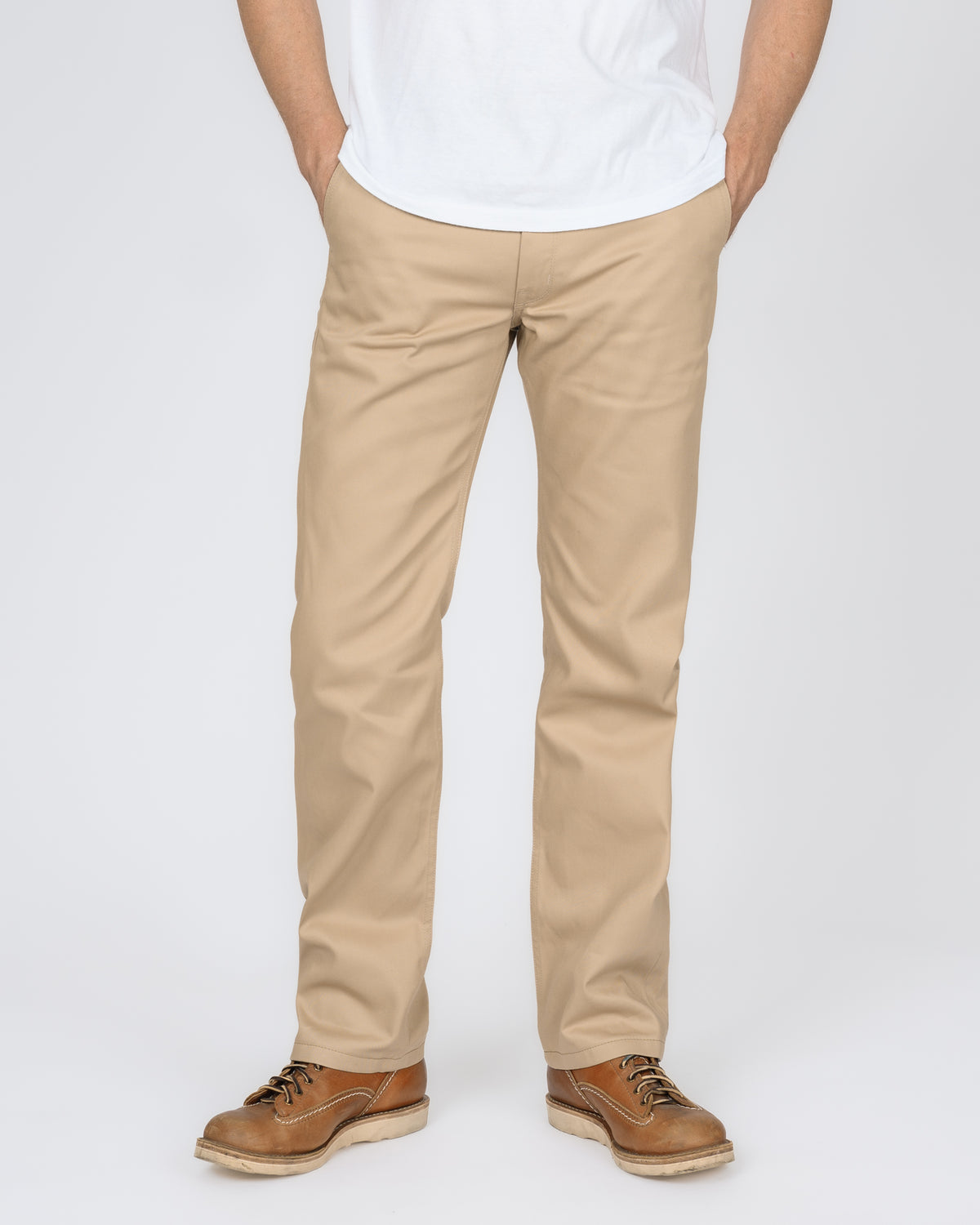 9oz Mercerised Selvedge Cotton Straight Cut Chinos - Khaki