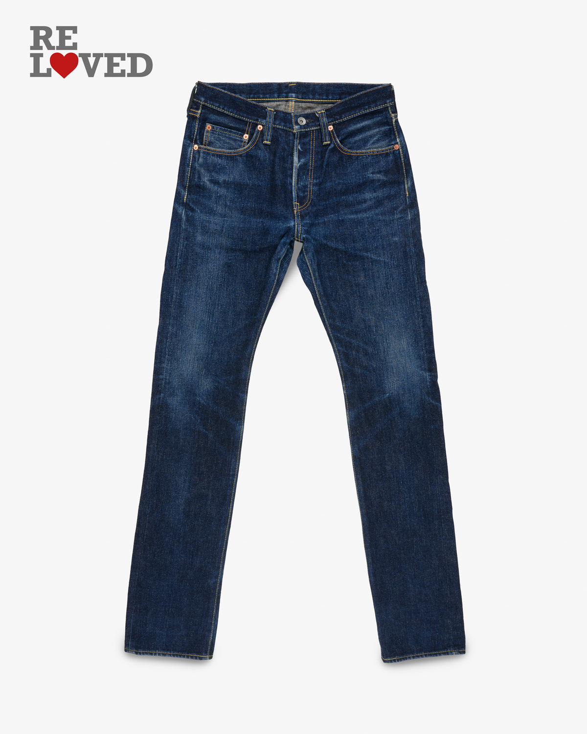 18oz Vintage Selvedge Denim Slim Cut Jeans - Indigo (IH-555s-18) Tag 32, Hemmed to 35.0"