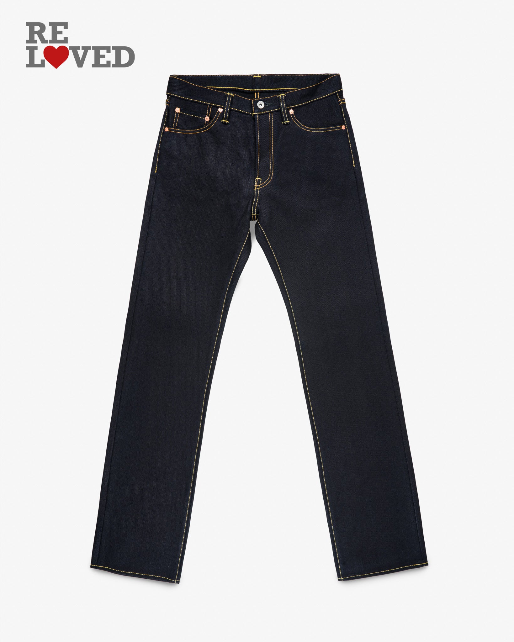 25oz Selvedge Denim Straight Cut Jeans - Indigo/Black (IH-634-XHSib) Tag 35, Hemmed to 30.5"