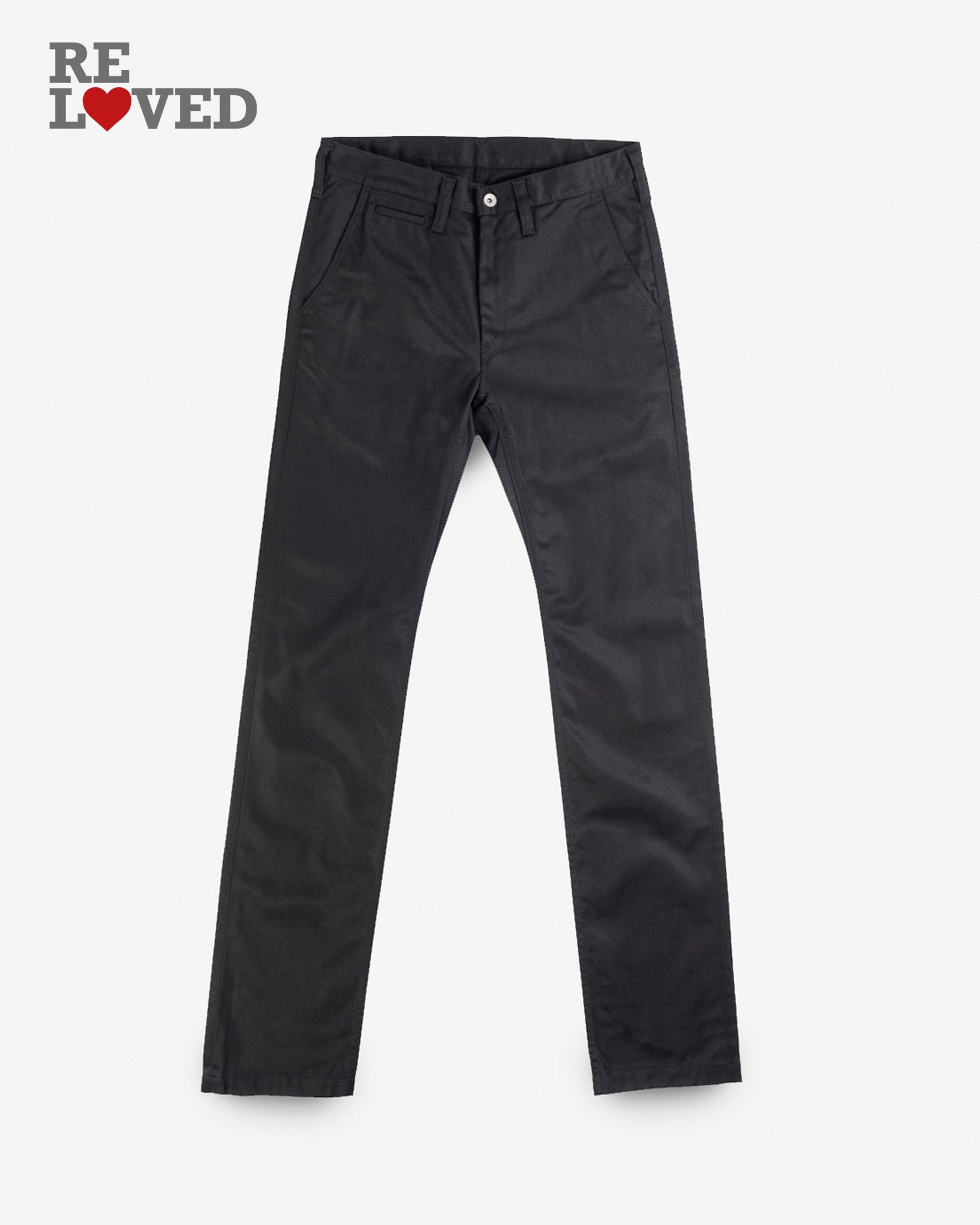 9oz Mercerised Selvedge Cotton Slim Tapered Chinos - Black (IH-721-BLK) Tag 30, Hemmed to 29.5"