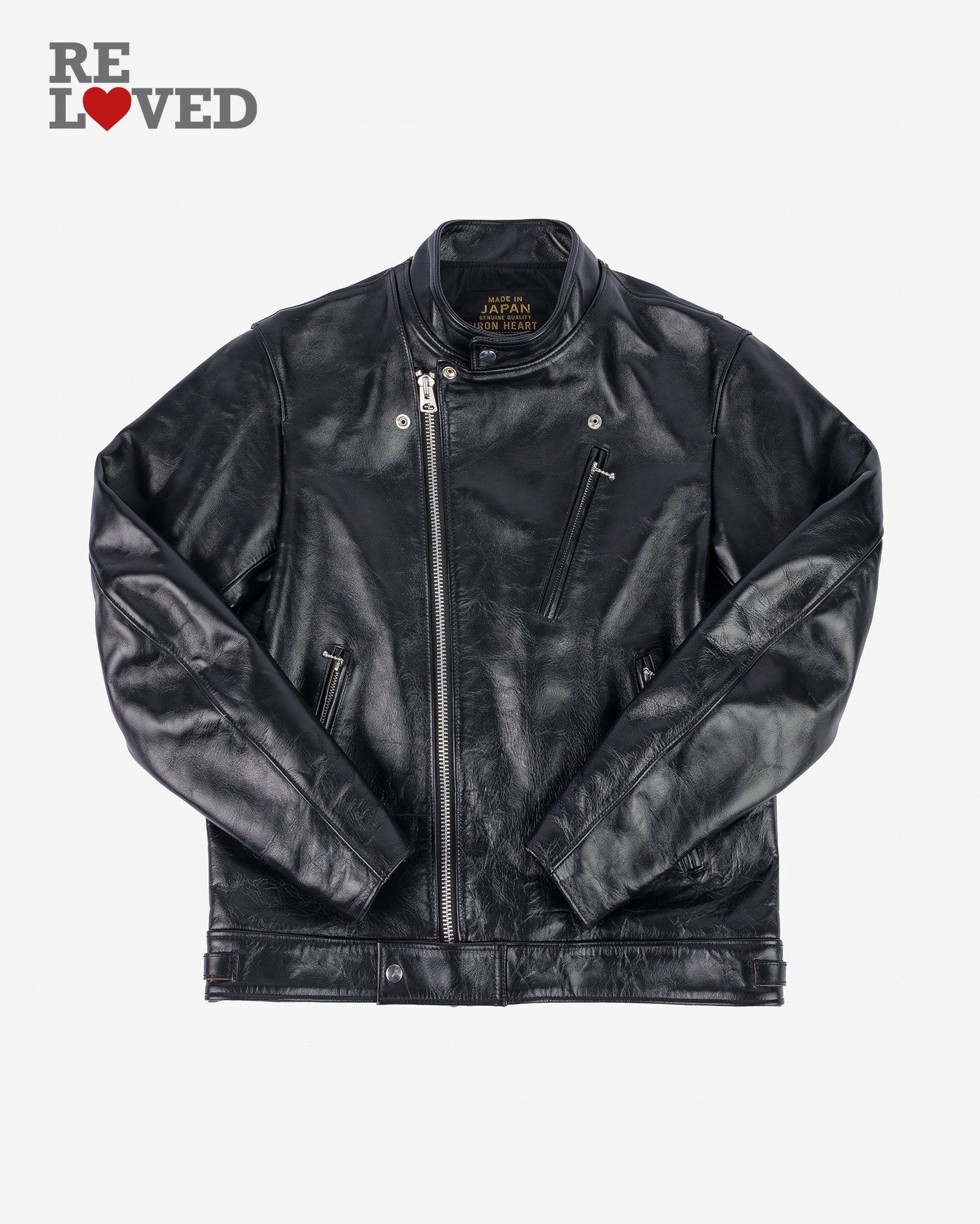 Japanese Horsehide Double Motorcycle Jacket - Black (IHJ-128-BLK) Size XL
