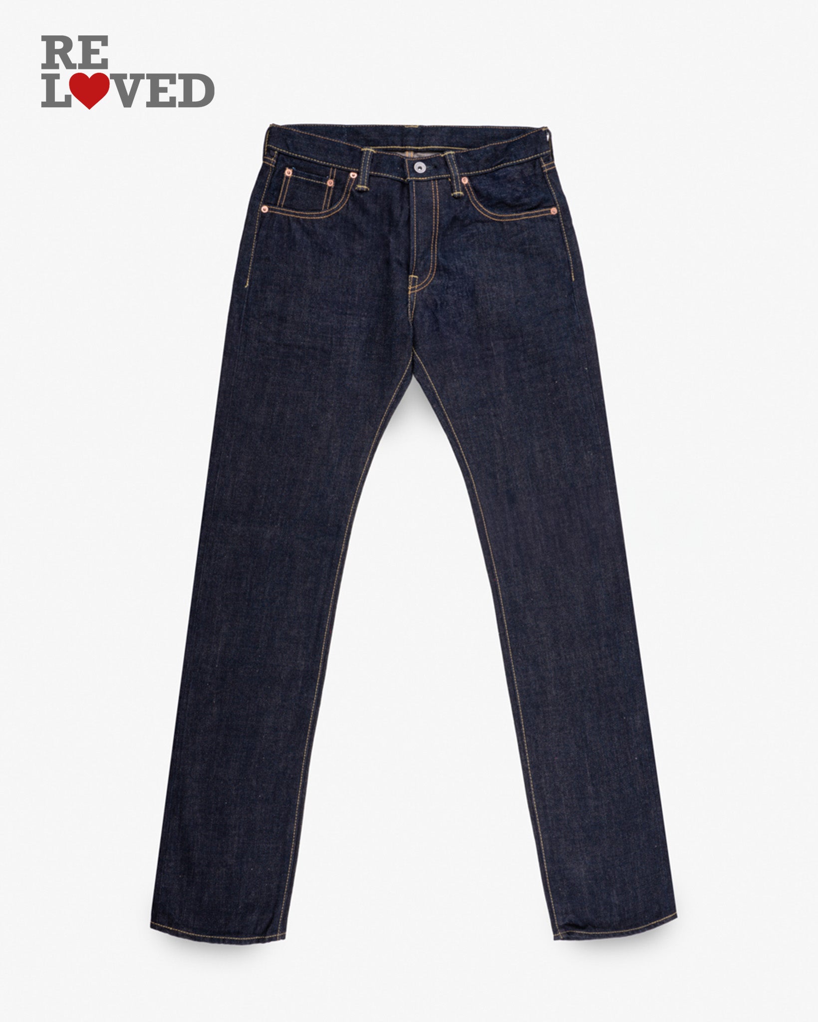 17oz Selvedge Denim Slim Tapered Cut Jeans - Natural Indigo (IH-777N) Tag 33, Hemmed to 32.5"