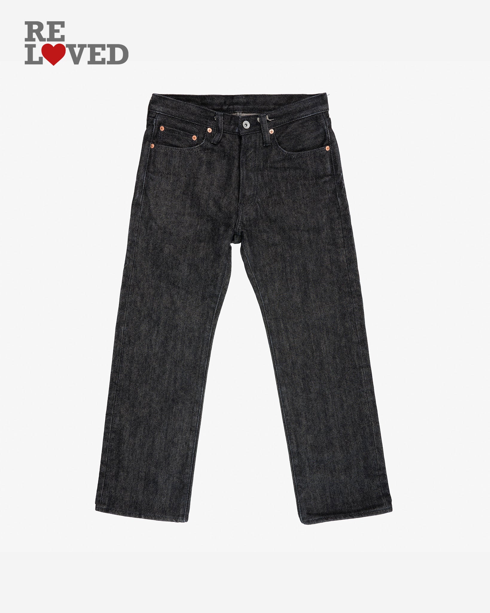 21oz Selvedge Denim Straight Cut Jeans - Black/Beige (IH-634S-21BLK) Tag 31, Hemmed to 27.7"