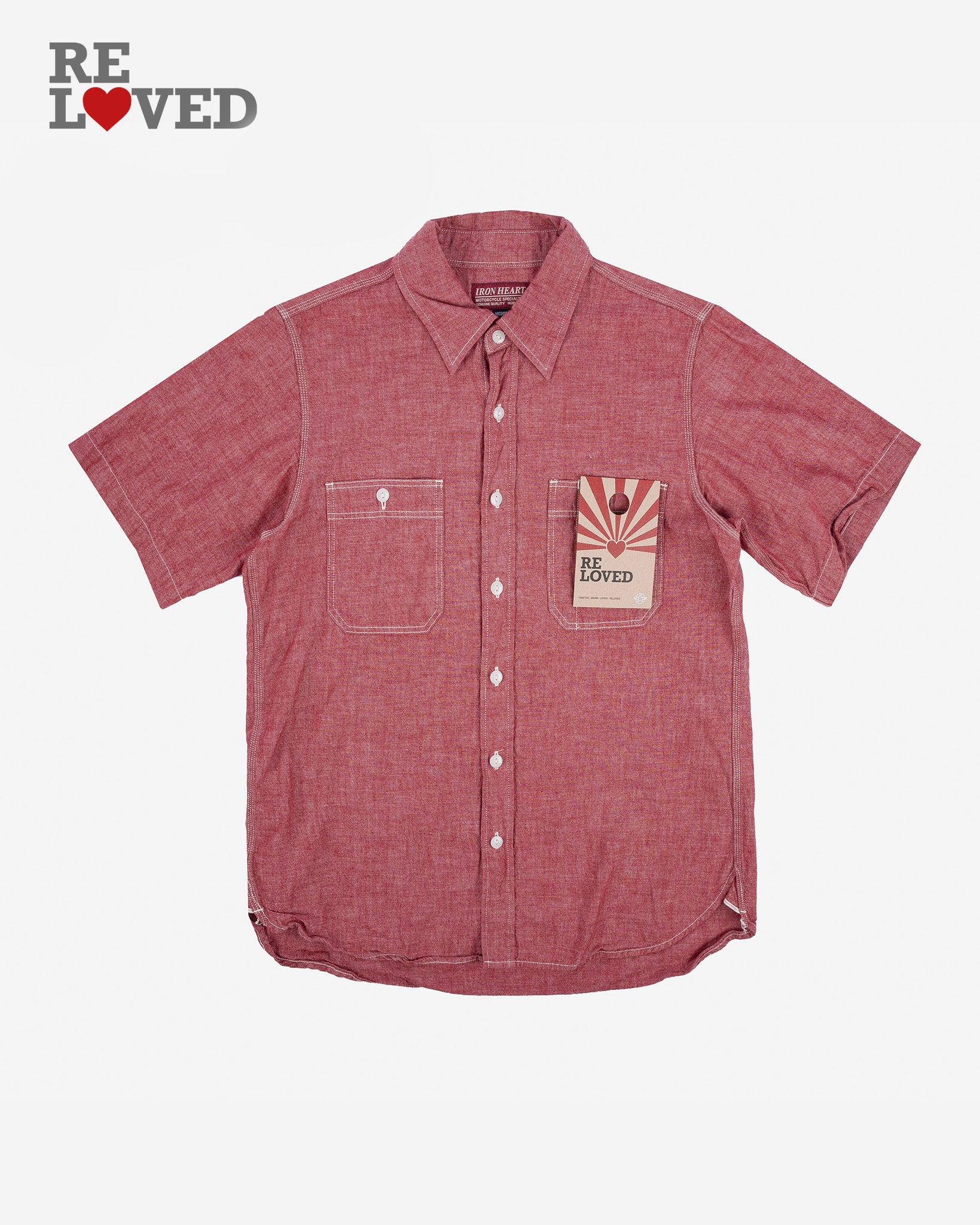 Chambray Short-Sleeved Work Shirt - Red (IHSH-147-RED) Size Medium