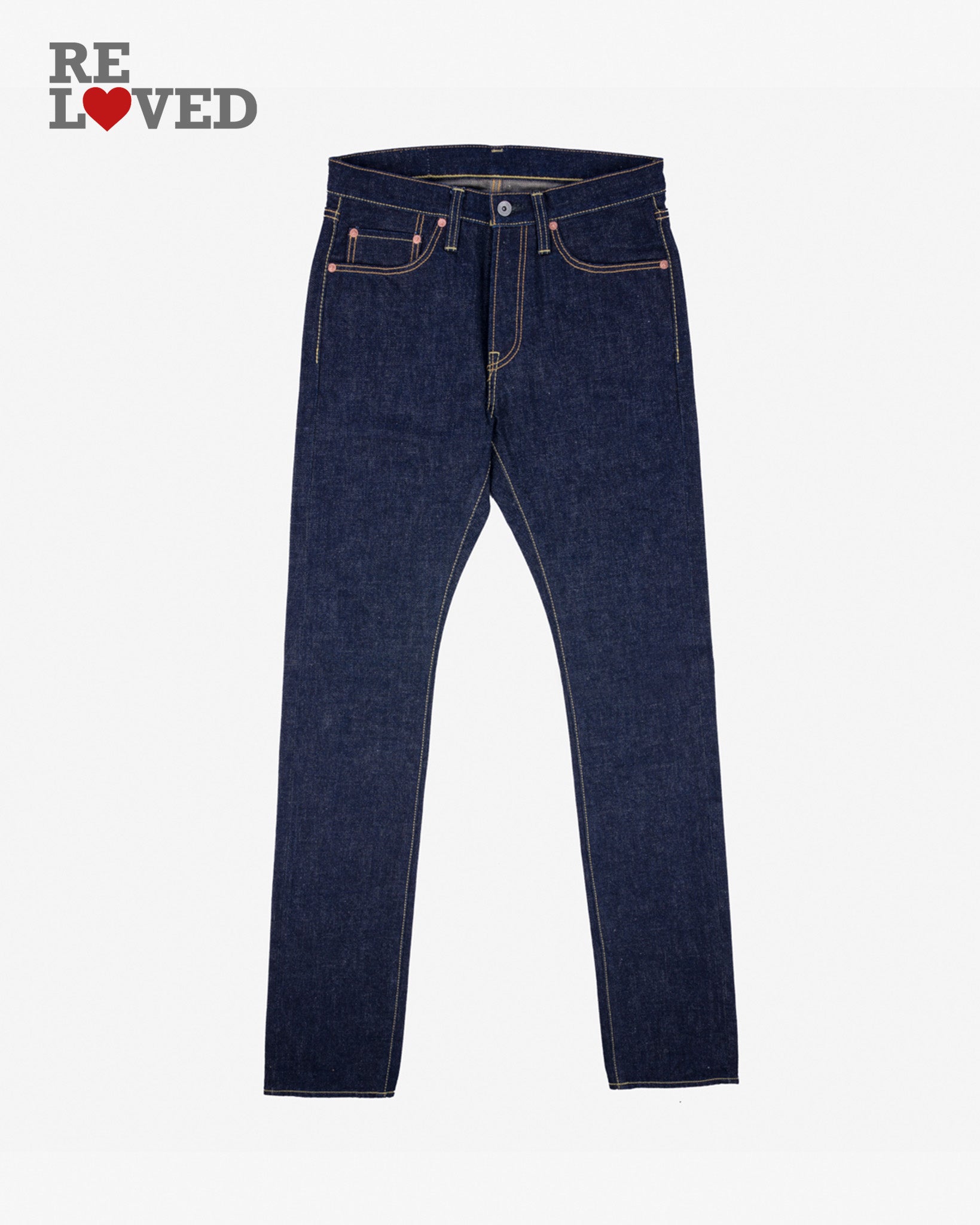 18oz Vintage Selvedge Denim Slim Cut Jeans - Indigo (IH-555s-18) Tag 32, Hemmed to 29.0"