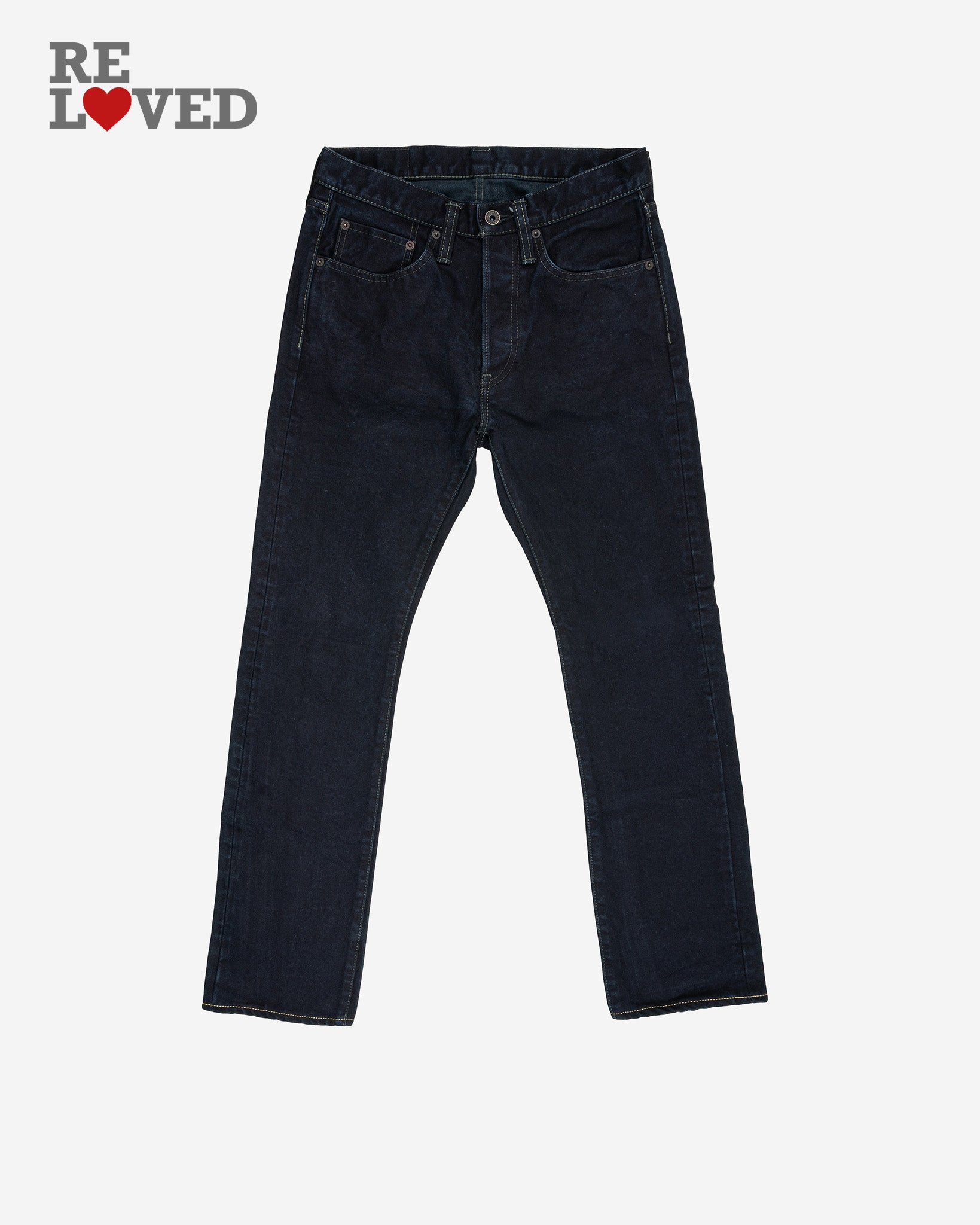 14oz Selvedge Denim Super Slim Cut Jeans - Indigo Overdyed Black (IH-555S-142od) Tag 30, Hemmed to 29.4
