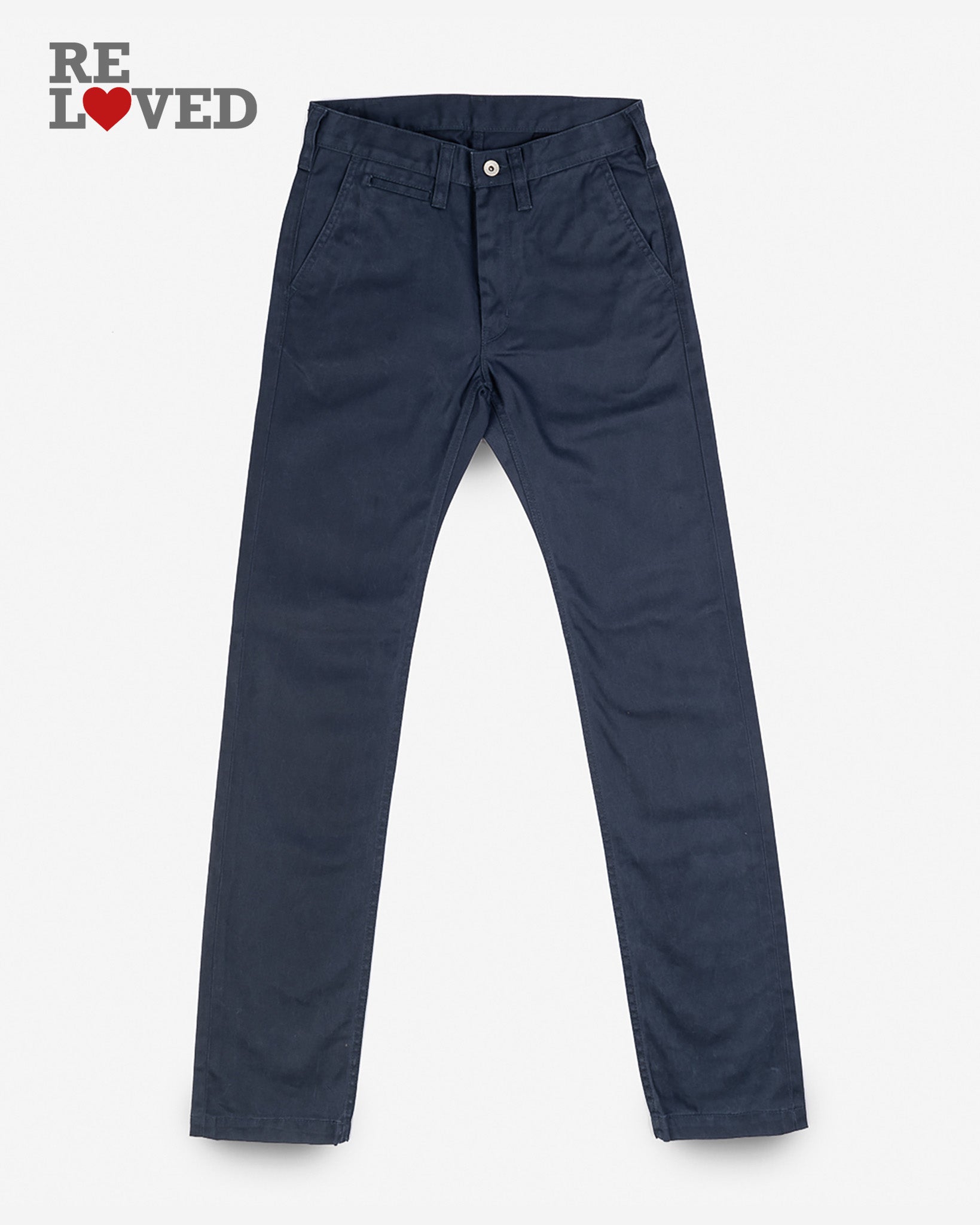 9oz Mercerised Selvedge Cotton Slim Tapered Chinos - Navy (IH-721-NAV) Tag 33, Hemmed to 32.5"