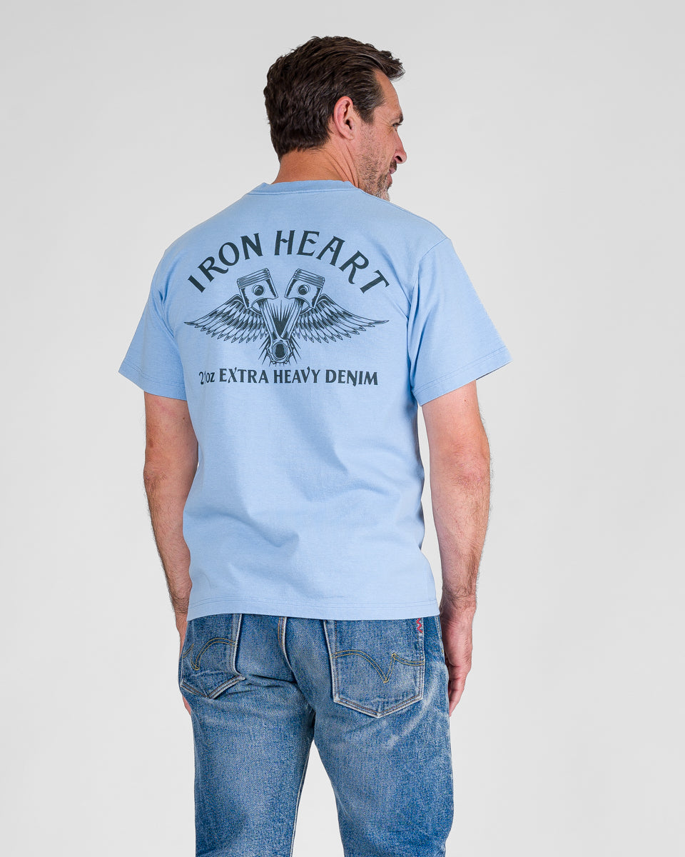 7.5oz Printed Loopwheel Crew Neck T-Shirt - Sax Blue – Iron Heart