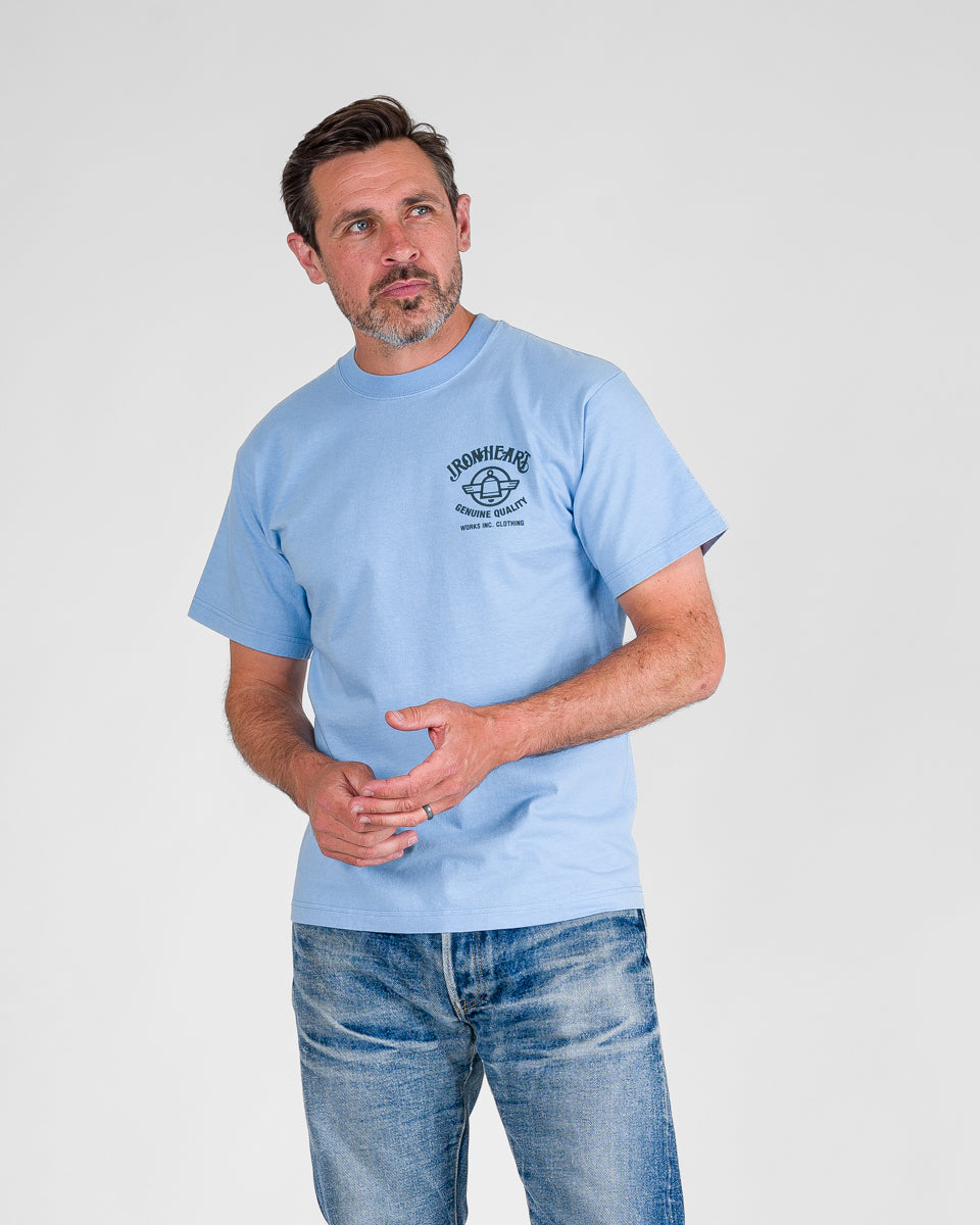 7.5oz Printed Loopwheel Crew Neck T-Shirt - Sax Blue
