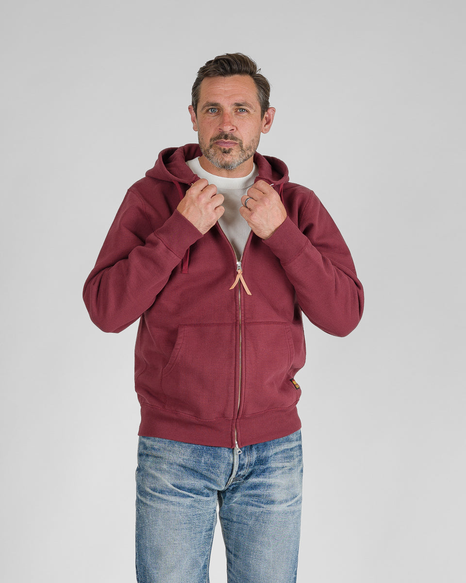 14oz Ultra Heavyweight Loopwheel Cotton Zip Up Hoodie - Burgundy