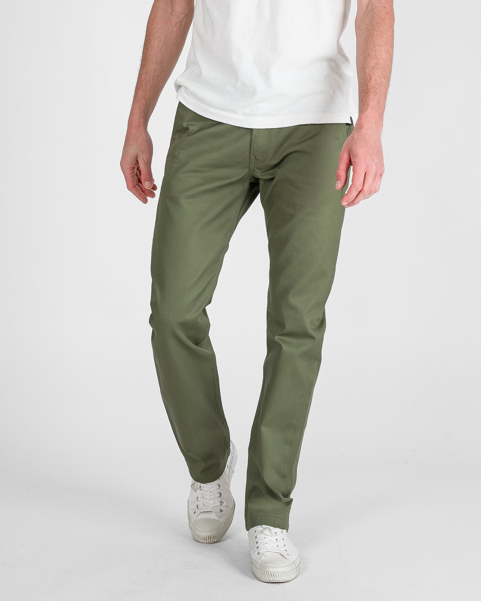 9oz Mercerised Selvedge Cotton Slim Tapered Chinos - Olive