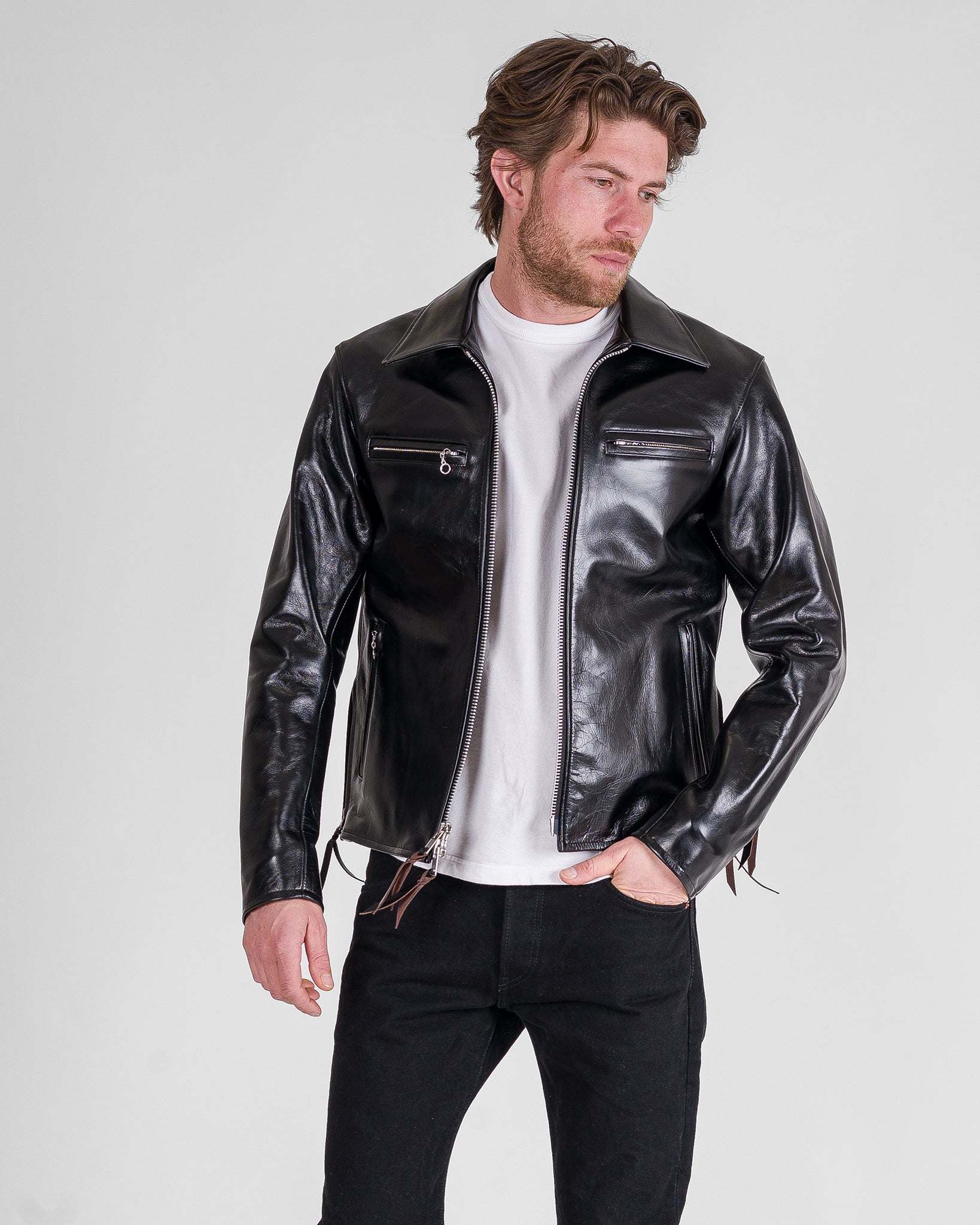 ashi 　IIROT Leather touch tech Coat Asymmetric mixed leather coat | Hermès Mainland China